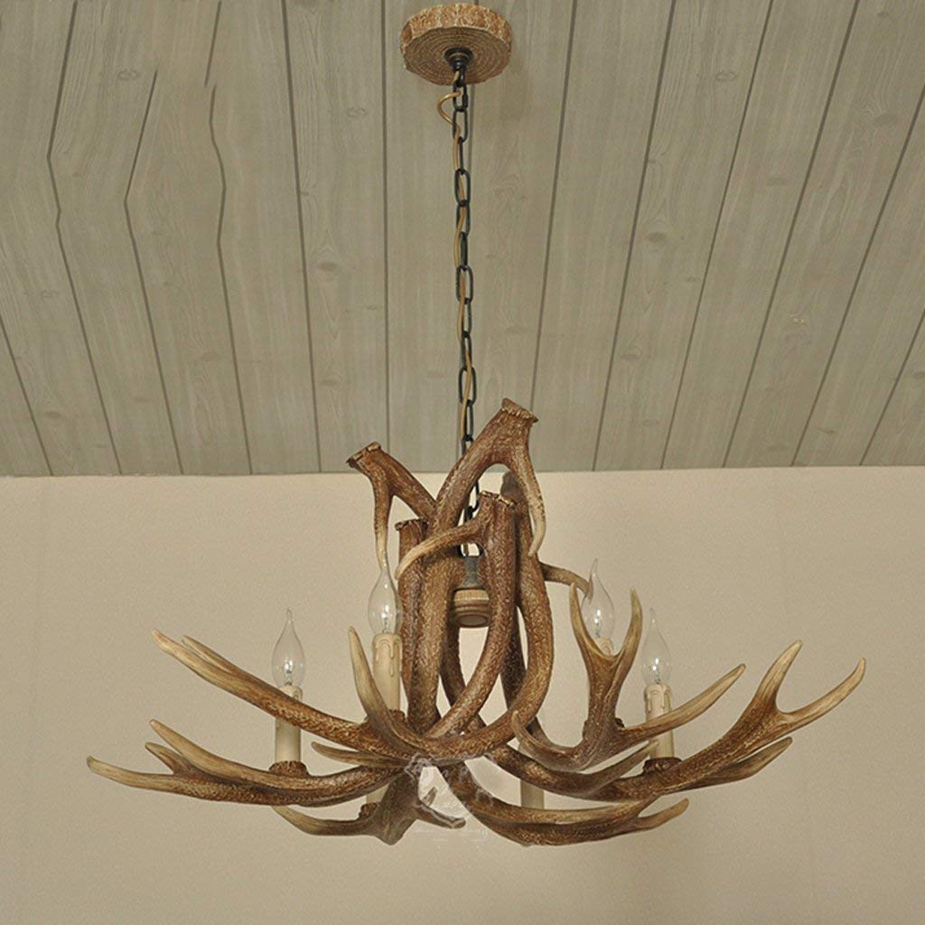 SYAXVOM Antler Chandelier American Country Living Room Dining Lamp Nordic Clothing Store Internet Cafe Creative Personality Retro (6 Head)