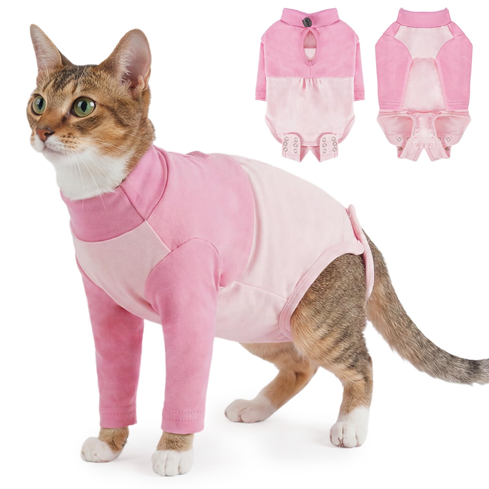 PUMYPOREITY Cat Surgery Recovery Suit, Long Sleeve Recovery Suit for Female Cat Onesie Post Surgery Recovery-Suit After Spay, Stop Chewing the Wound(Pink, M)