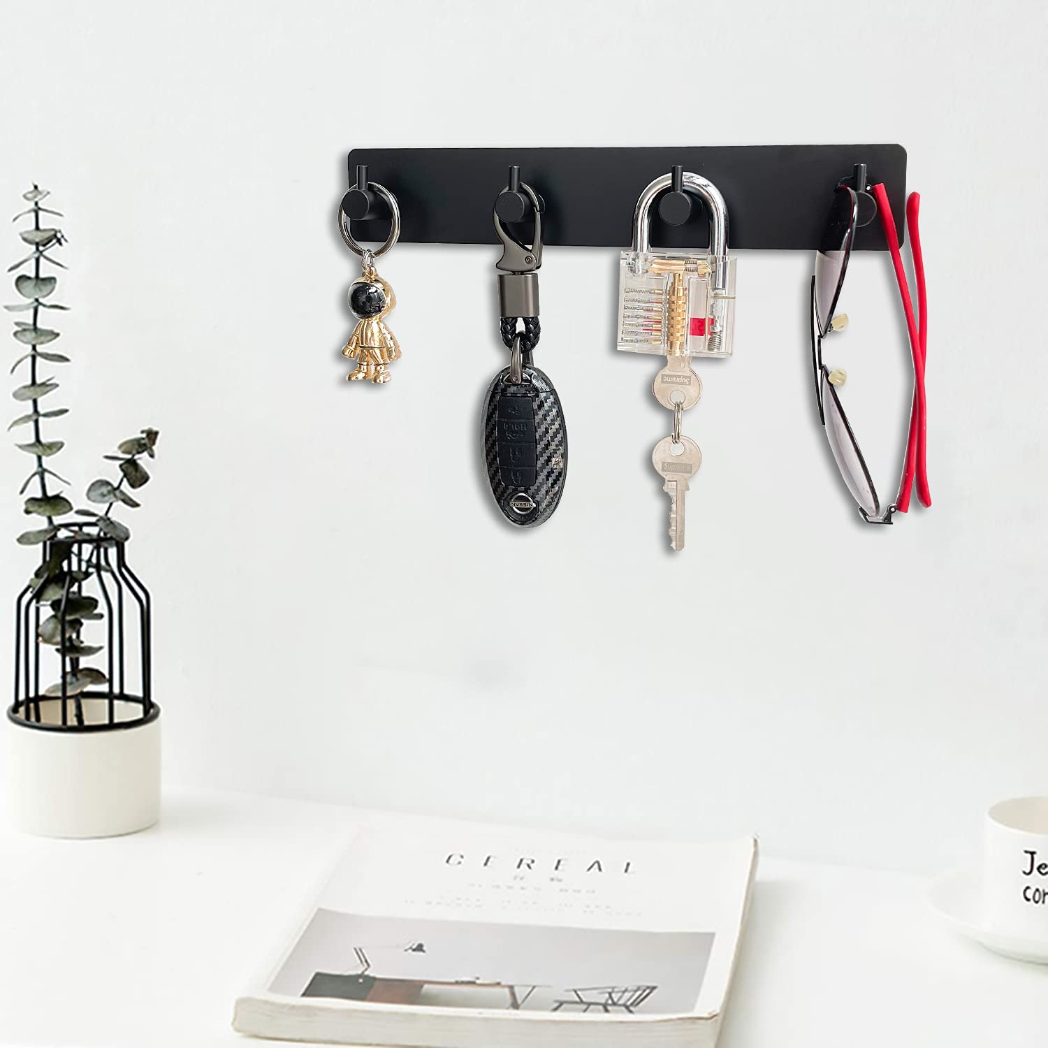 Set Da 4 Ganci Appendiabiti Da Parete In Acciaio Con Finitura Nera - Capacità Di Carico 2,3 Kg Ciascuno, Facili Da Montare, Ideali Per Bagno, Cucina, Ingresso, Camera Da Letto - 5