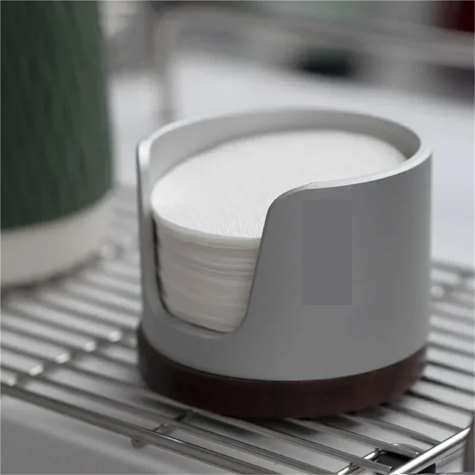 Kaffeefilterpapier-Aufbewahrungsbox mit Griff, runder Filterpapierhalter, Filterpapier, staubdichte Aufbewahrungsbox Für Kaffeebar(Silver)