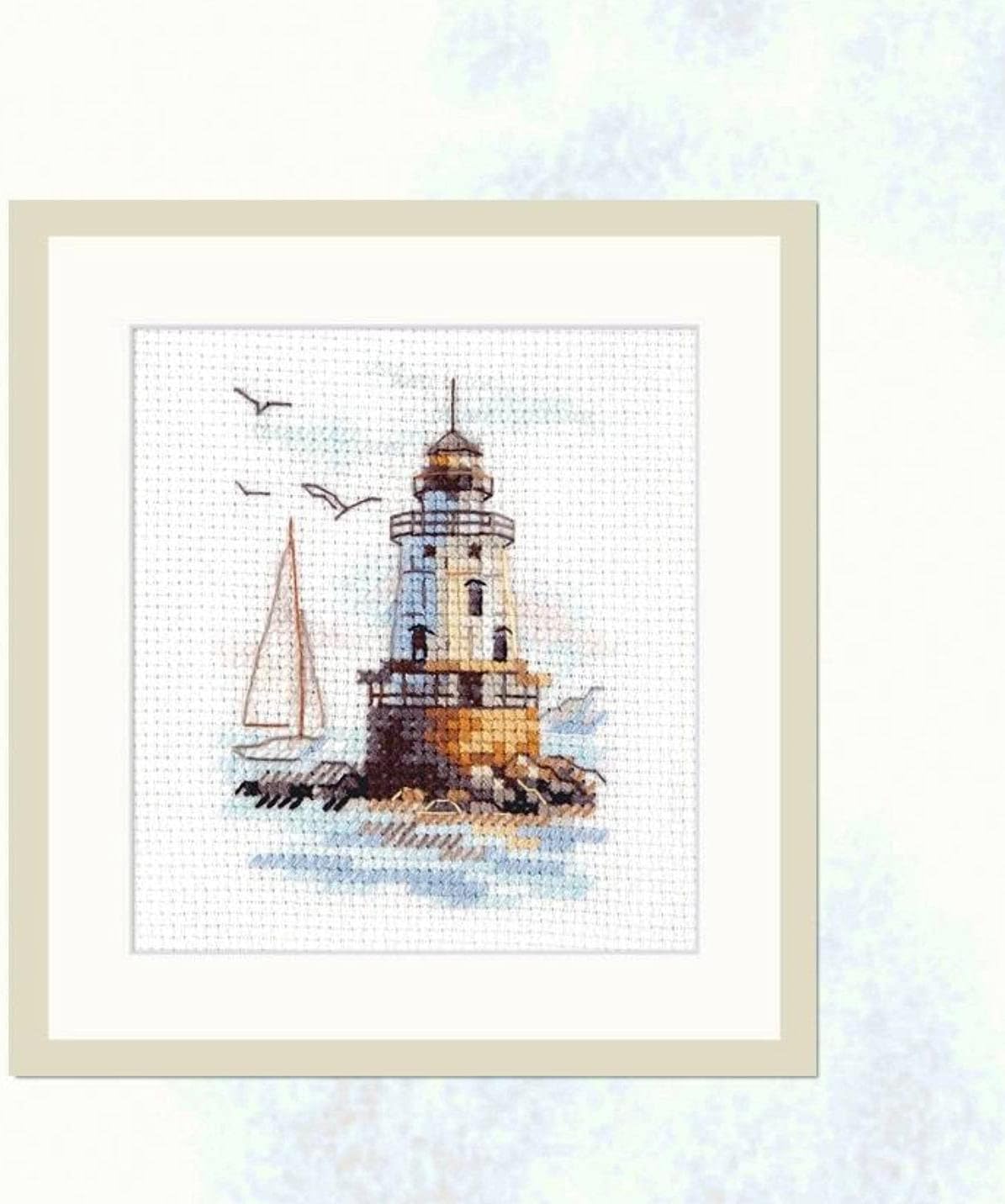 Lighthouse Cross-Stitch kit on Aida 14 Count Canvas. Monochrome Little kit. Easy & Fast Cross Stitch kit by Alisa 0-224, Multicolor