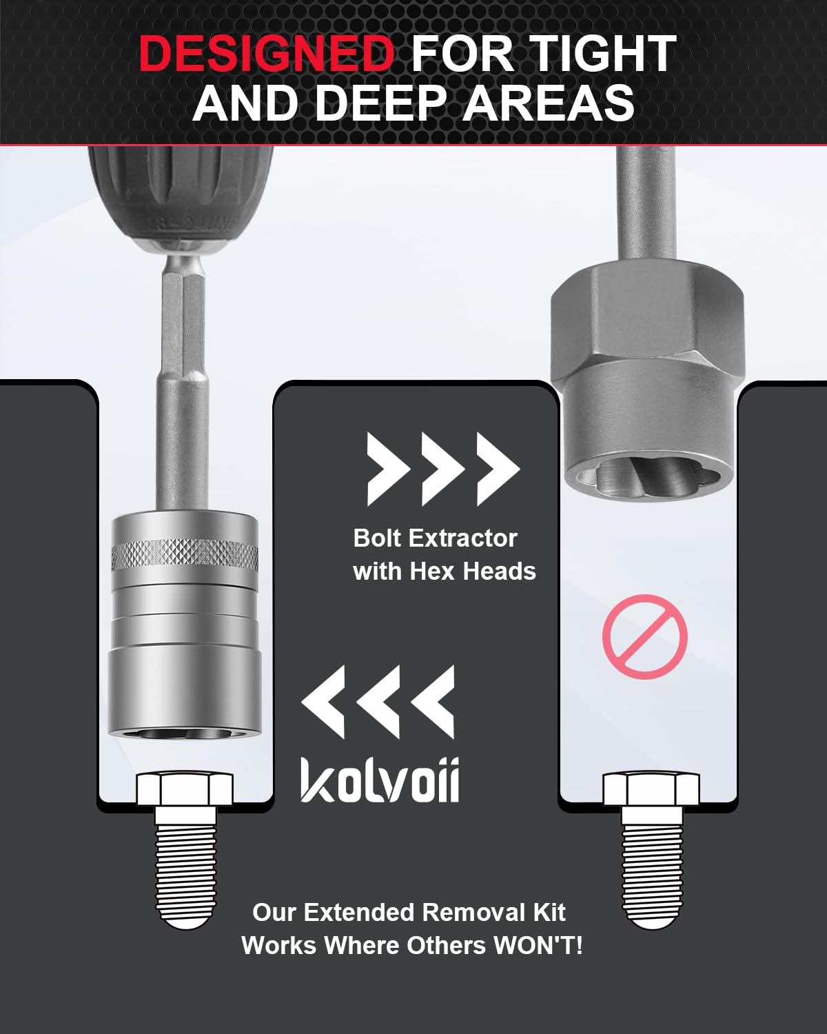 Set di 32 chiavi a bussola estrattori per dadi spogliati e arrotondati, 1/4" e 3/8", in acciaio Cr-Mo per bulloni danneggiati, congelati e arrugginiti
