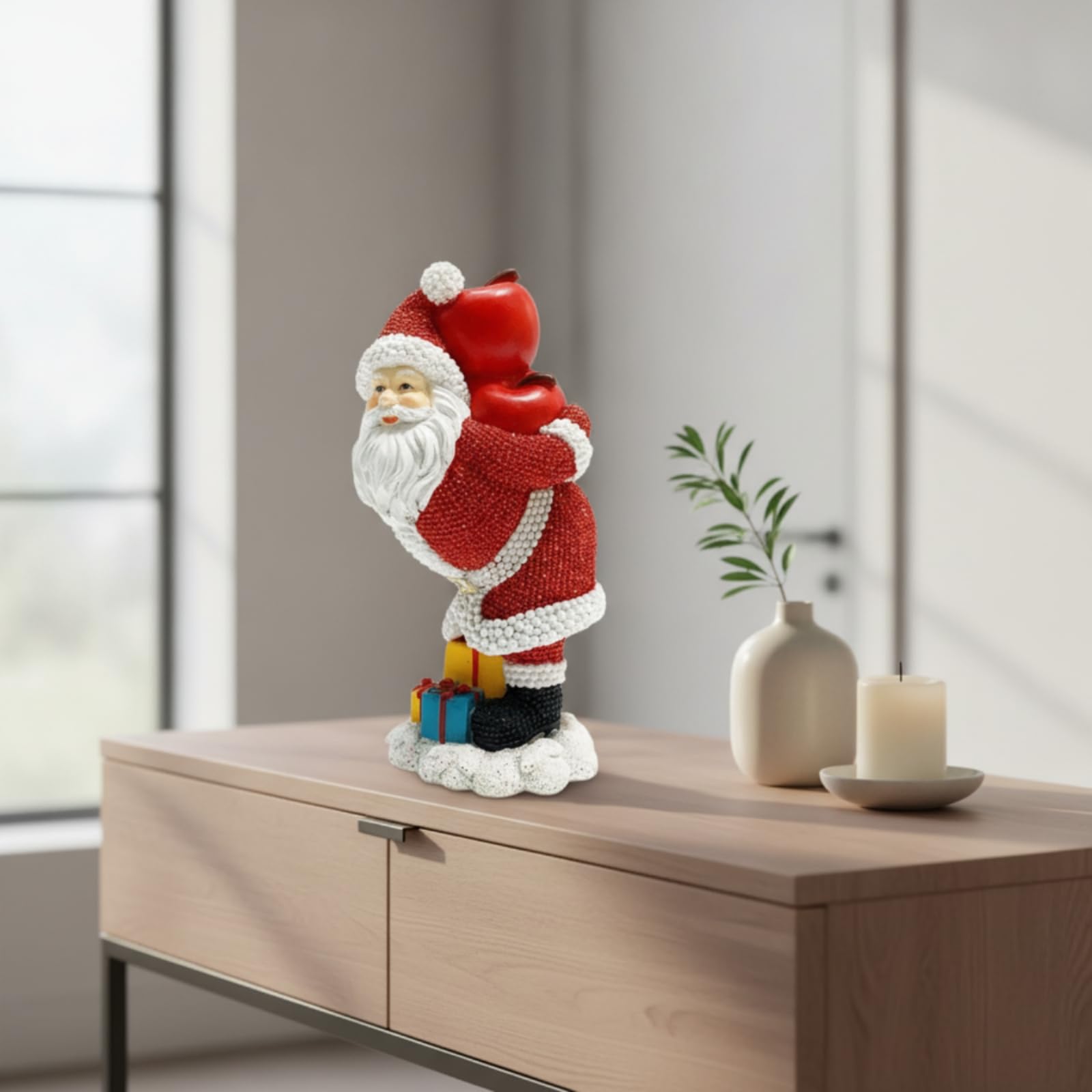 Weihnachtsmann Figur Resin Weihnachtsornament Weihnachtsskulptur Tischfigur mit Detailreicher Kleidung Und Weichem Basissockel Synthetisches Harz für, Color to 1