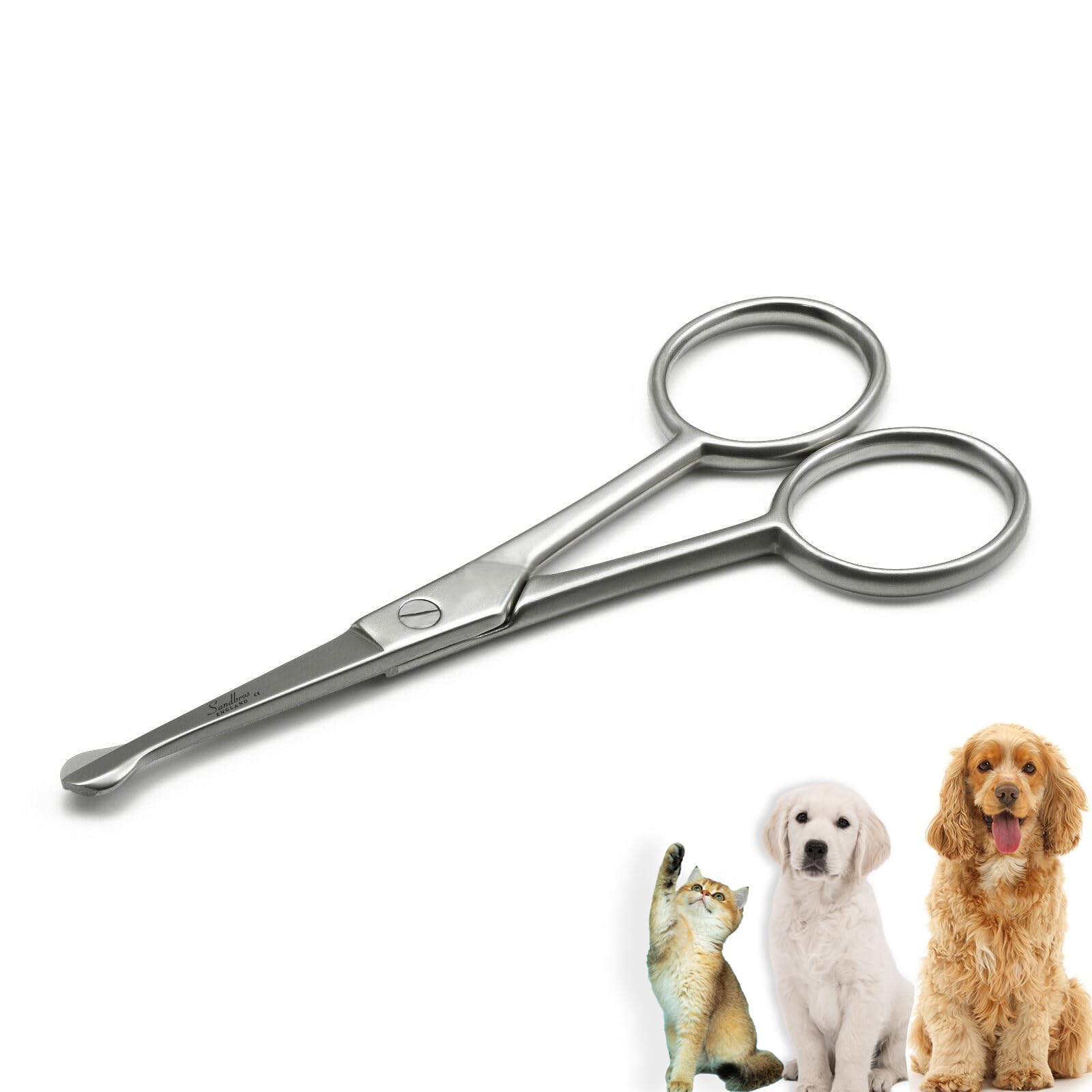 Sandbros Silver Rounded Tip Scissors For Pet Sensitive Area Hair Trimming | Eyes, Paw, Private Areas, Ears & Facial Hairs Removal Without Accidental Nicks & Injuries
