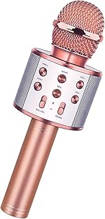 ميكروفون كاريوكي لاسلكي بالبلوتوث محمول باليد ومكبر صوت والة غناء 3 في 1 للاطفال يصلح كهدية رائعة حفلات اعياد الميلاد لون روز جولد ذهبي وردي هايبر كارديويد من فيكي