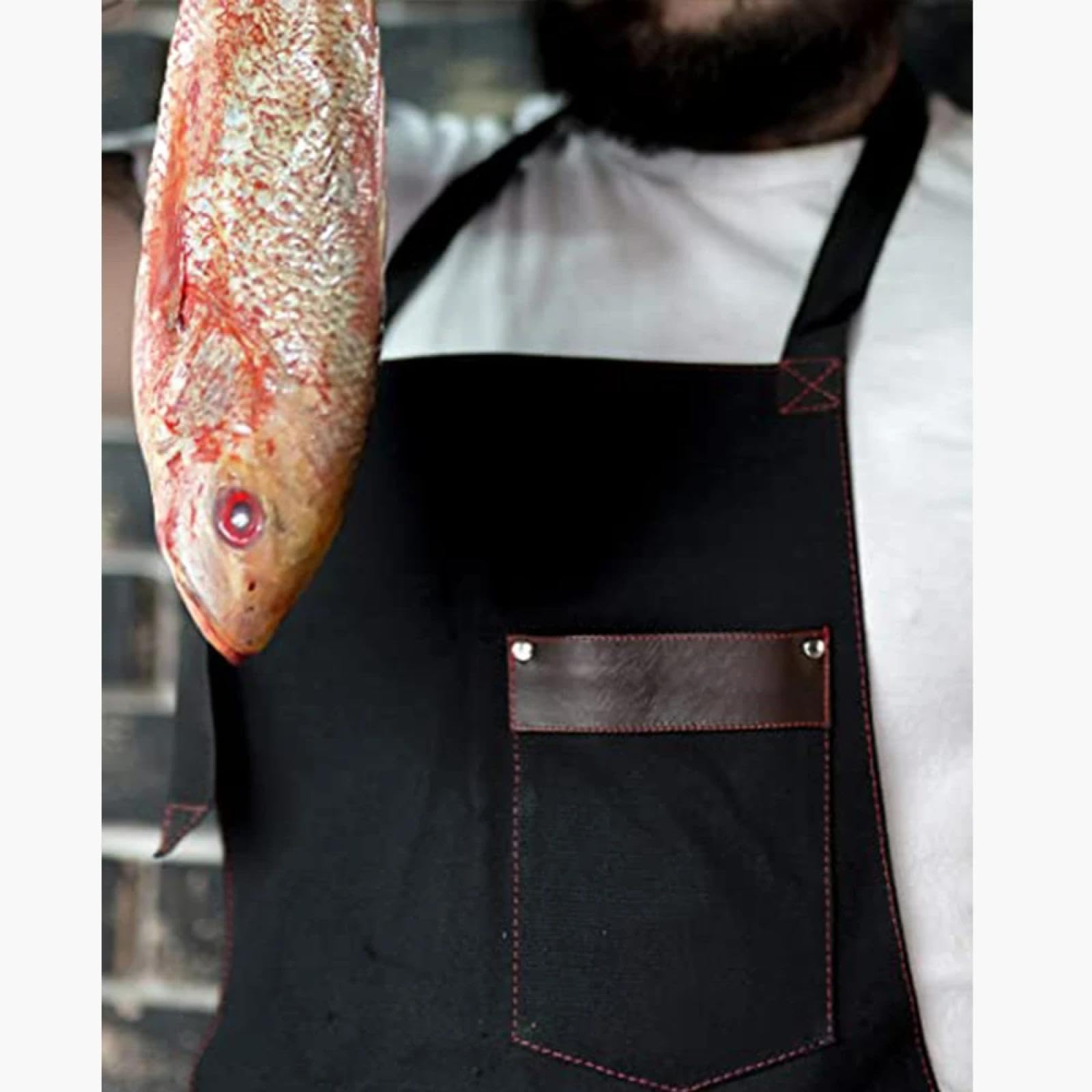 Cuisine Tablier Apron Cuisine pour Pros Chef Tablier pour Hommes Toile Cuir Père Cadeau Tablier