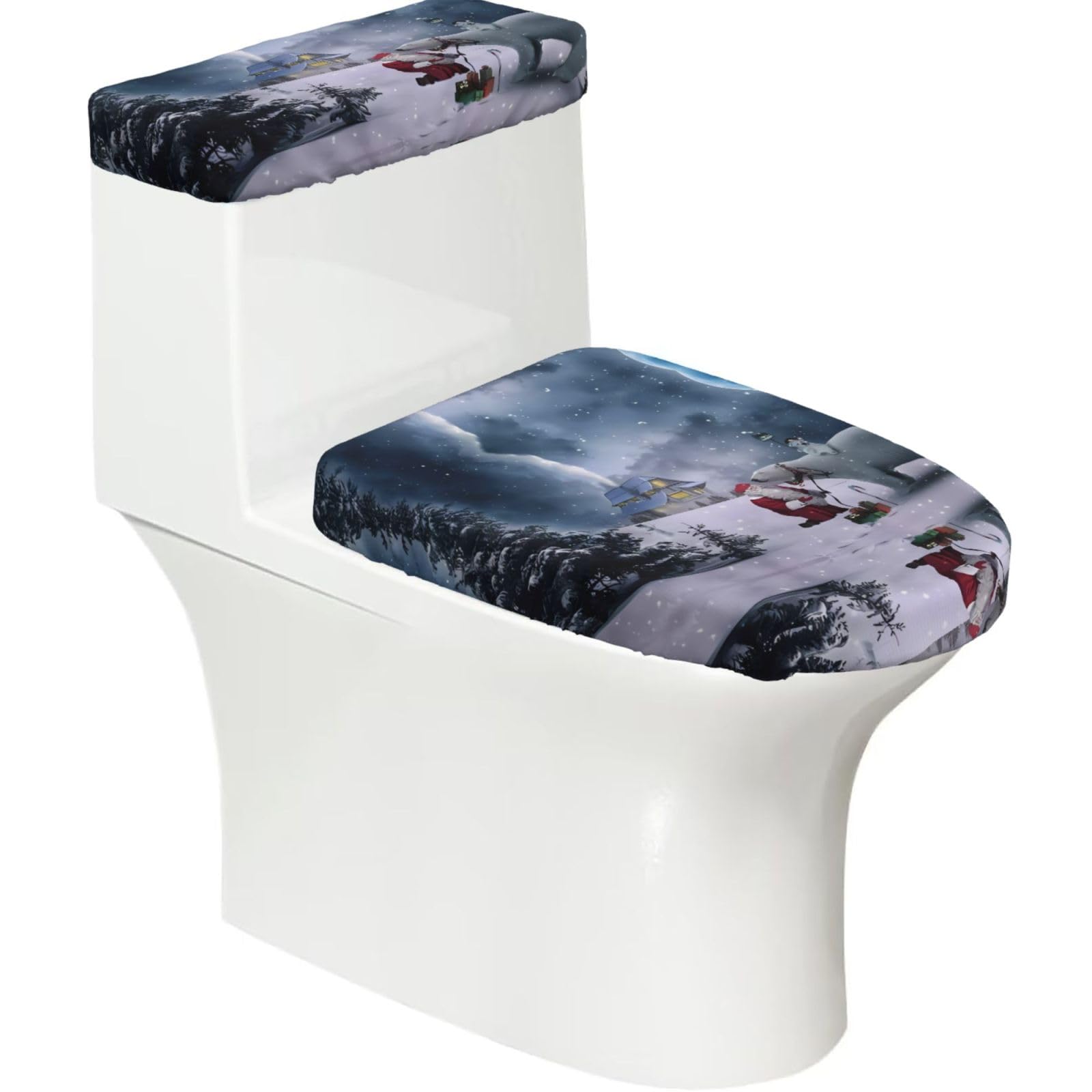 Mrowyc Black Christmas Winter Santa Printed Toilet Seat Set - Set Of 2 - Universal Toilet Seat Cover - Housewarming Birthday Christmas Gift