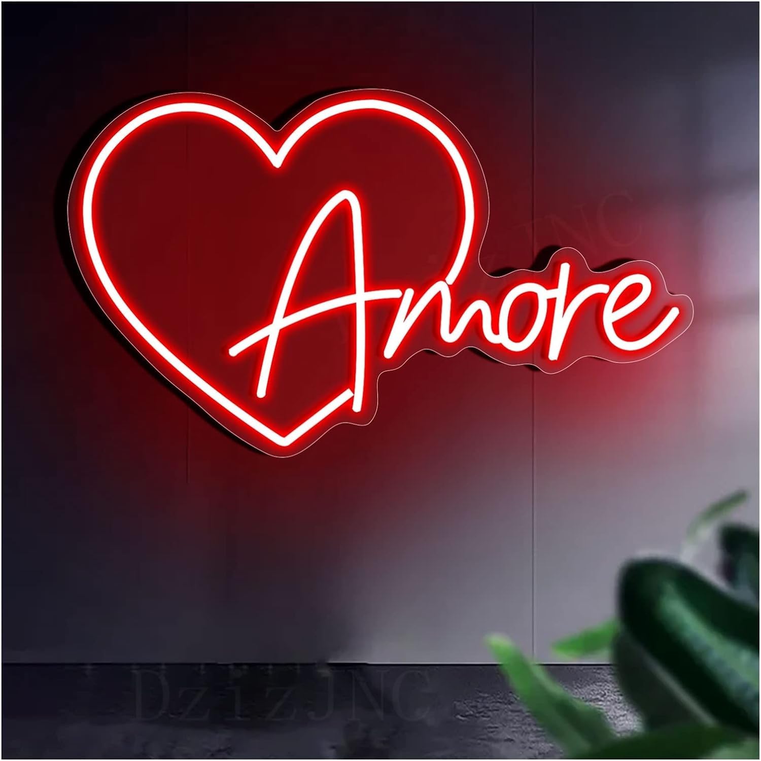 Señal de neón LED Amore luces de señal de neón, LED transparente para colgar en la pared, decoración de boda acrílica (46 x 28 cm)
