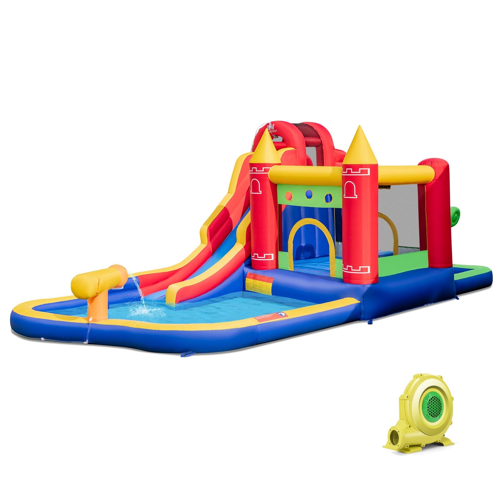 LIFEZEAL Castillo Hinchable con soplador, Parque acuático con Muro de Escalada, Piscina, Zona de Saltos, tobogán y cañones de Agua, Centro de Juegos para Interior y Exterior, para niños de 3 a 8 años