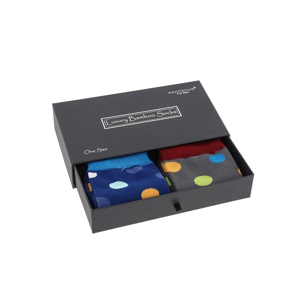 Joe Davies Men's Multi Coloured Luxury Bamboo Socks With Spots Set Of 2 In A Gift Box