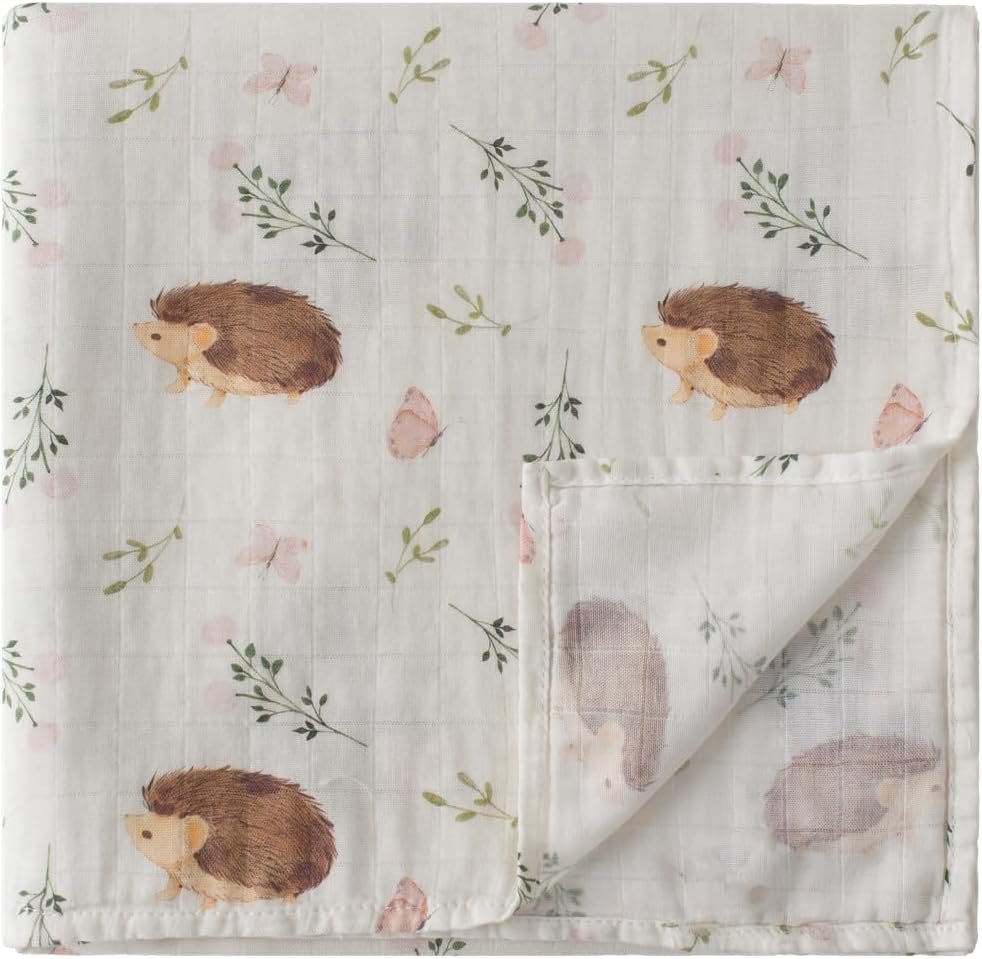 Baby Muslin Baby Swaddle Blanket 2 Pack Goose & Hedgehog Prints, Luxurious, Soft and Silky 47x47inch，Neutral Receiving Blanket Receiving Swaddlinget for Boys & Girls (Goose & Hedgehog)