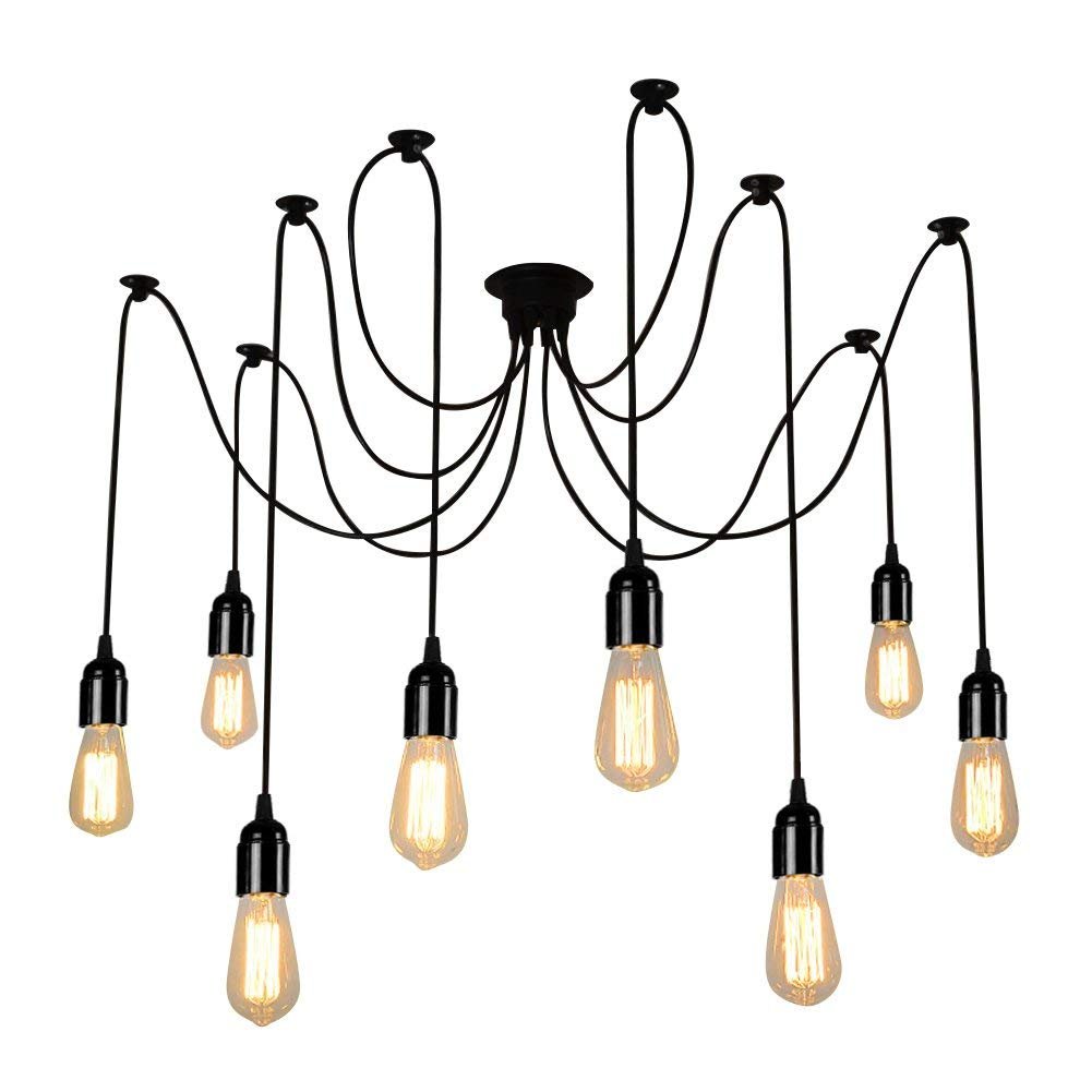 GreyWings 8 arm Spider Flush Mount Chandelier Ceiling Light Fixture, Metal, Black, (Bulbs not Included)
