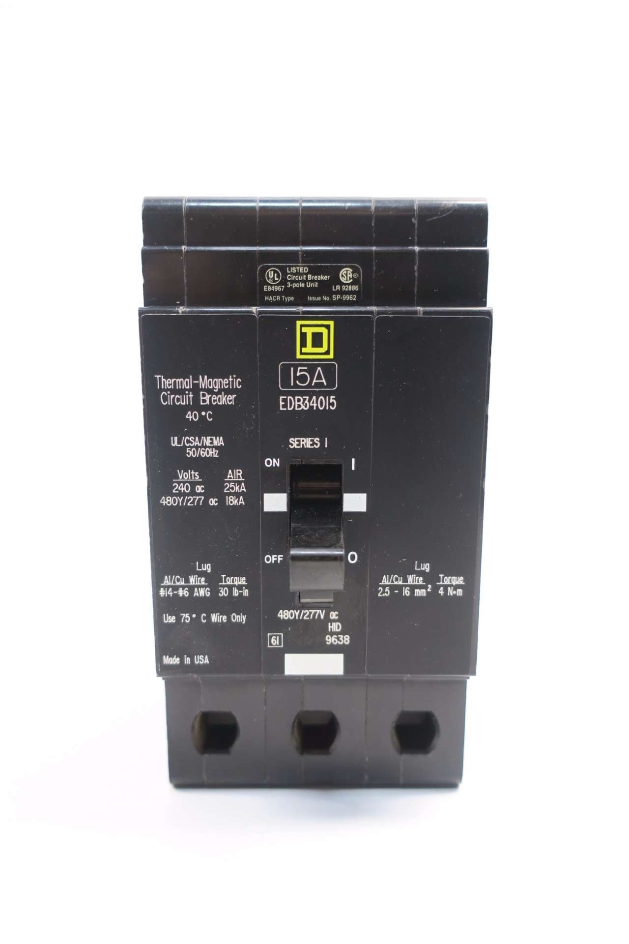 SQUARE D EDB34015 3P 15A AMP 480V-AC MOLDED CASE CIRCUIT BREAKER D551638