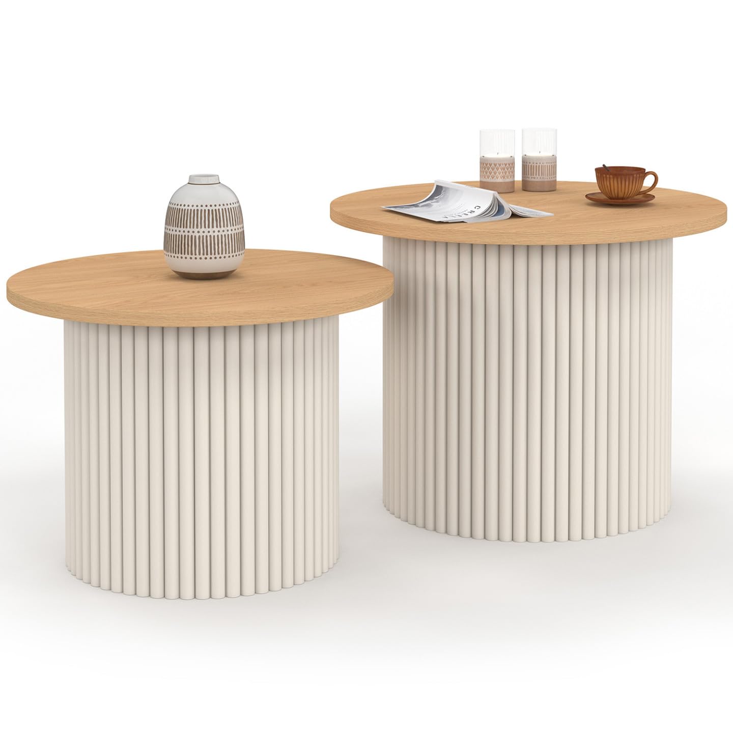 IDMarket - Lot de 2 Tables Basses gigognes KANEL Rondes Effet cannelé