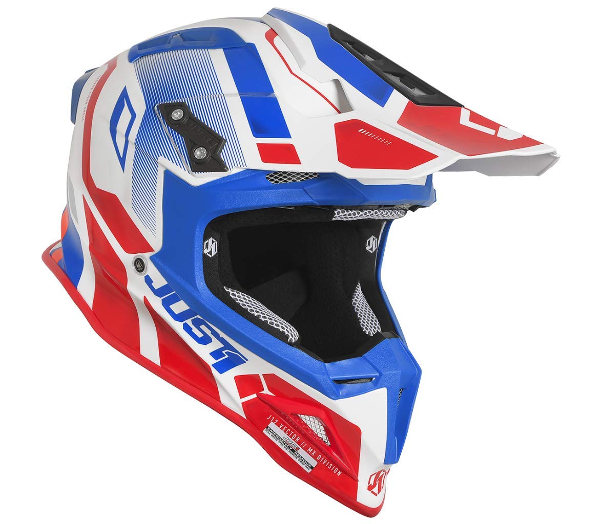 JUST 1 Vector Carbon Fiber MX Off-Road Motocross Motorcycle Helmet (Vector Red/Blue/White Carbon, Small)