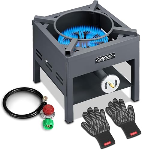 Concord Quemador profesional de wok de banjo individual con soporte. Edición Wok Drop In Hasta 270,000 BTU. Ideal para elaboración casera, wok