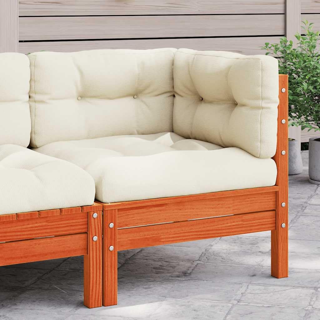 Wax Brown Solid Wood Pine Patio Sofa Corner with Cushions, Modular Outdoor Furniture for Garden Terrace, Durable Slatted Design and Comfortable Seating Experience