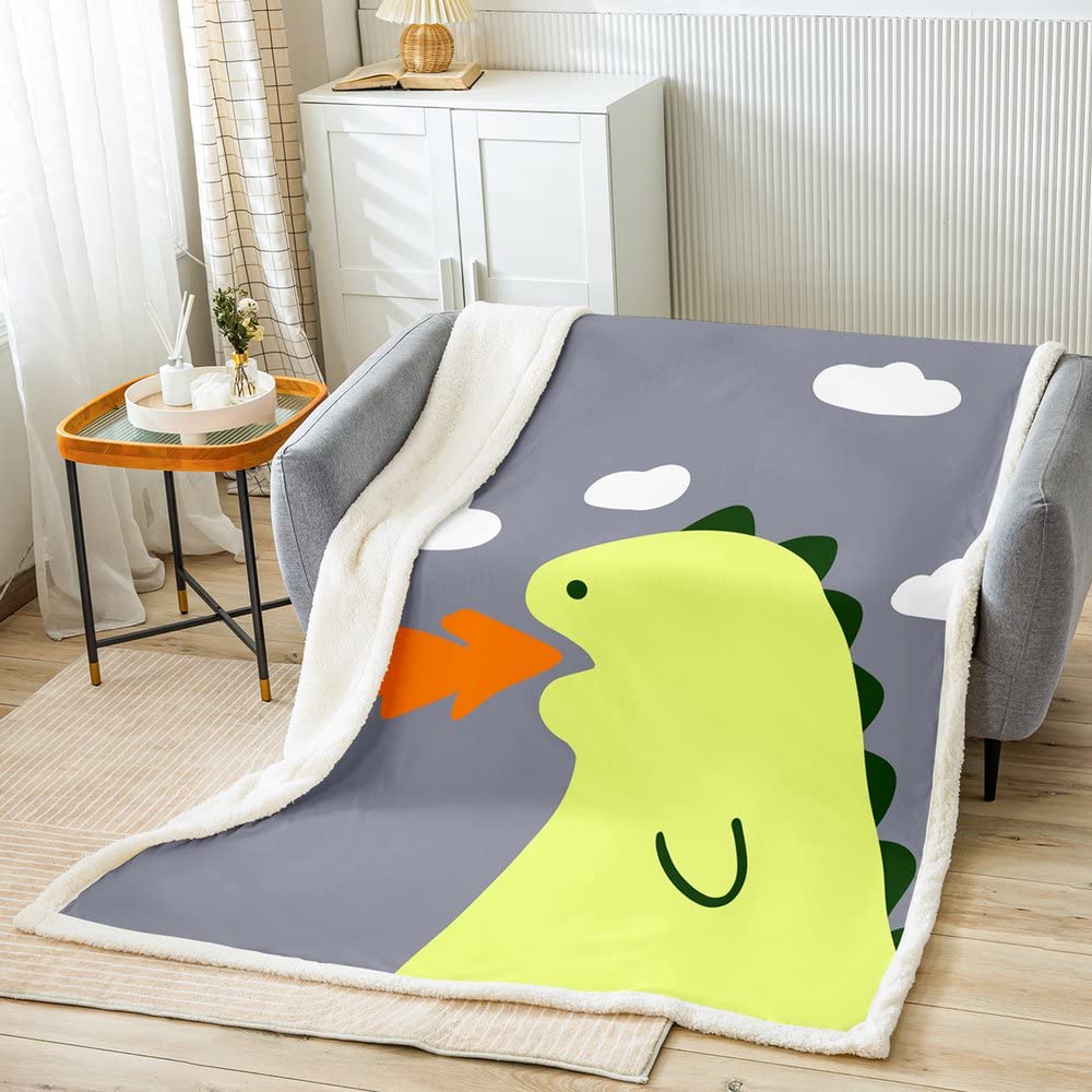 Loussiesd Cartoon Dinosaur Sherpa Blanket Cute Dino Fleece Throw Blanket for Bed Sofa Jungle Animal Plush Blanket Wildlife Warm Fuzzy Blanket Cute Cartoon Animal Double 60x79 Inch
