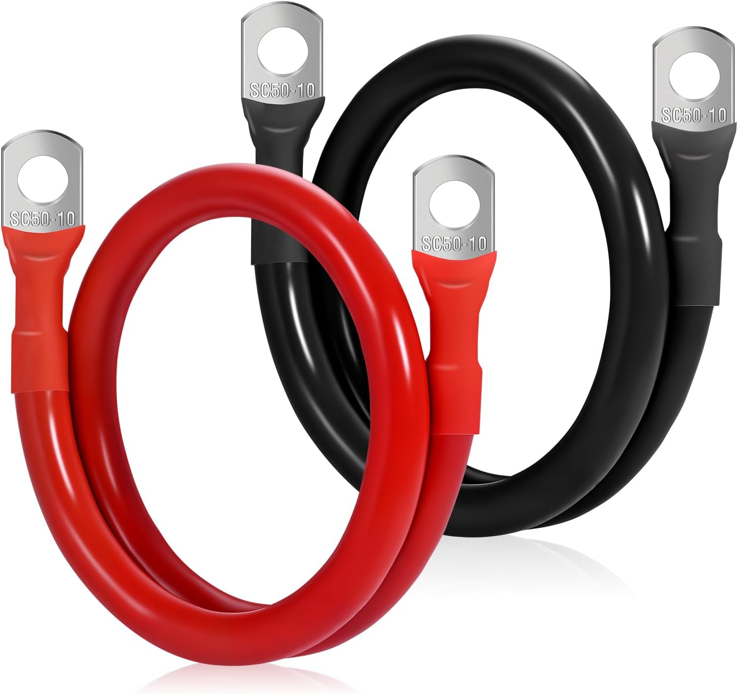 2AWG 19-Inch Heavy-Duty Battery Cable Set (1 Positive & 1 Negative), 3/8" M10 Thickened Terminals, 2 Gauge Pure Copper Battery Cables Inverter Cable, for All Kinds of Cars, Solar, Marine.