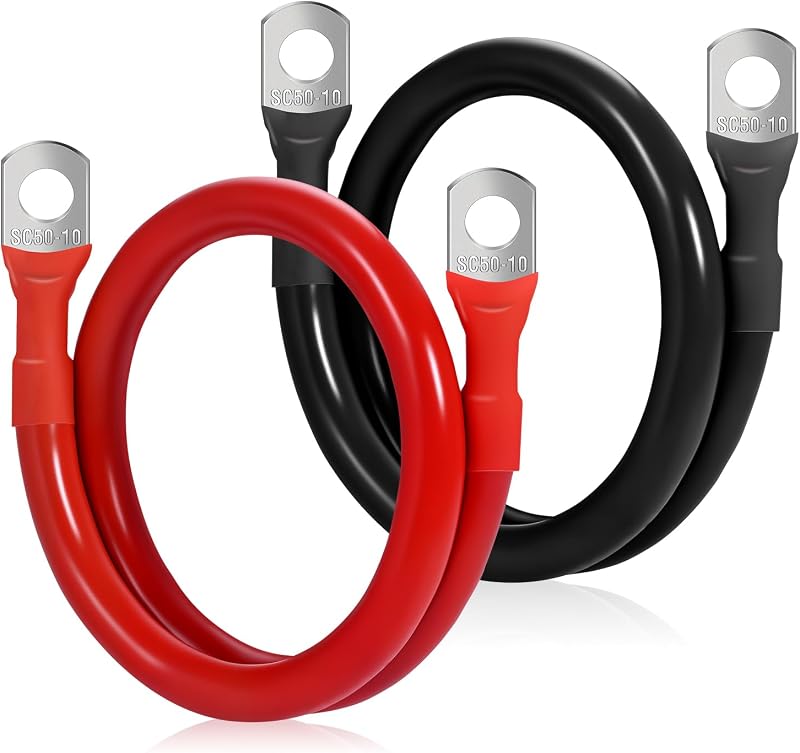 Cabos de bateria Nicholaus 2 AWG em cobre puro com terminais M10 – Par de 48 cm