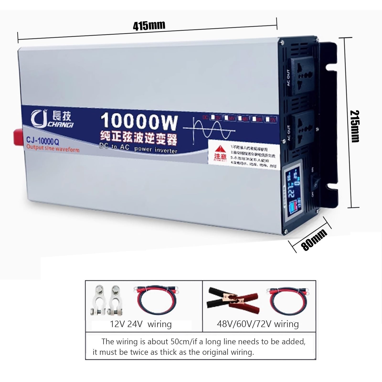 Inverter Onda Pura 3500W/5000W/6000W/8000W/10000W/12000W Invertitore di Potenza 12V 24V 48V 60V 72V a 110V/220V Convertitore di Alimentazione con Telecomandoler &prese AC Doppie & per Car Camper(10000