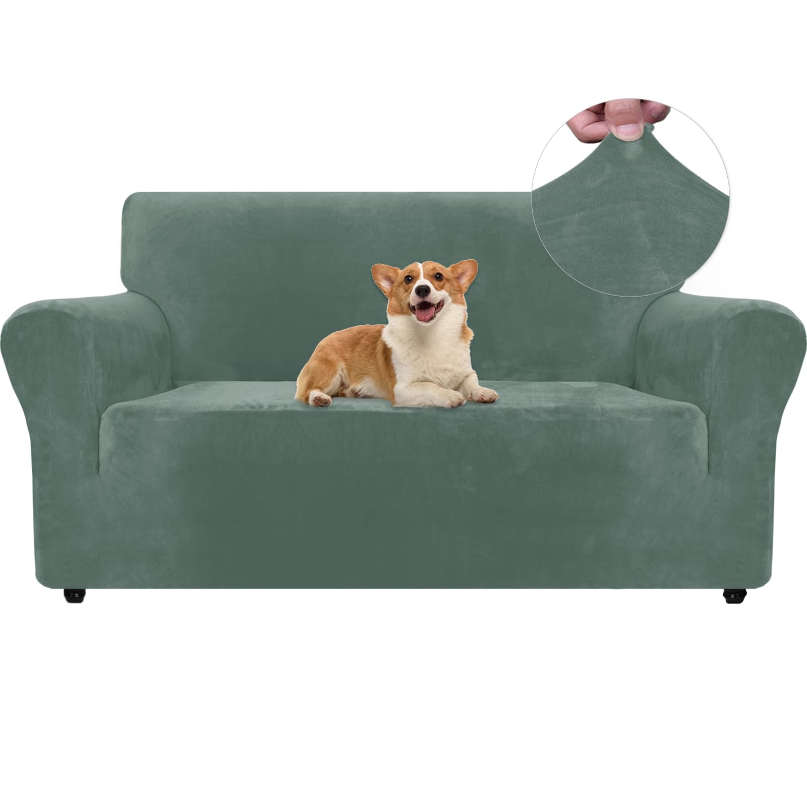 Ystyle Funda Sofá 2 Plazas, Funda Sofa Terciopelo, Fundas para Sofa Ajustable, Cubre Sofa Elastica, Protector Sofa Gatos Arañazo Y Perros Mascotas, Funda Sofá con Reposabrazos, Verde Claro Global Recycled Standard Global Recycled Standard Global Recycled Standard