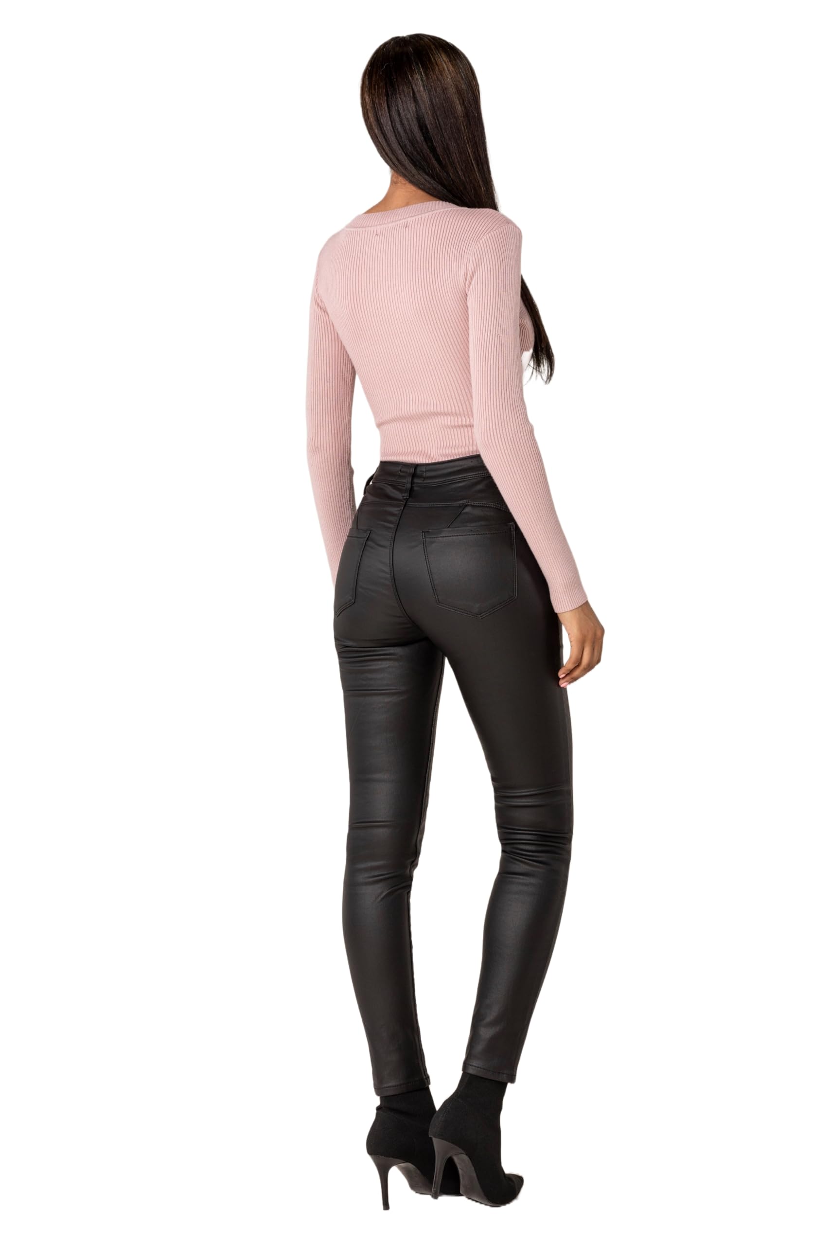 Nina Carter LC001 Pantaloni da donna a vita alta, effetto pelle, jeans stretch push-up