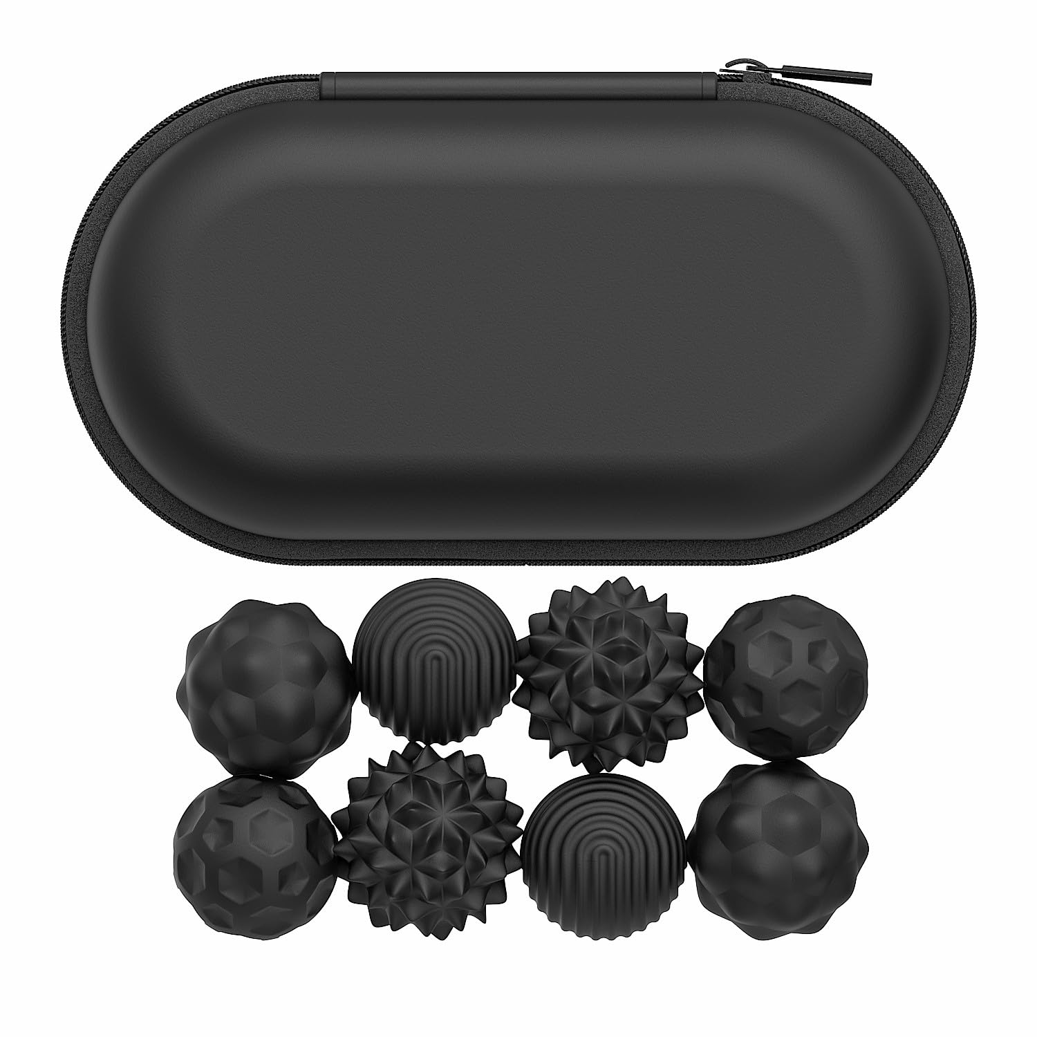 Magnetic Sensory Fidget Balls, Silicone Stress Relief Toys for Teens & Adults with Autism, ADHD, Anxiety, Quiet Executive Desk Fidget Magnets for Office, Fun Textures Roller Travel Toys (Black, 8PCS)
