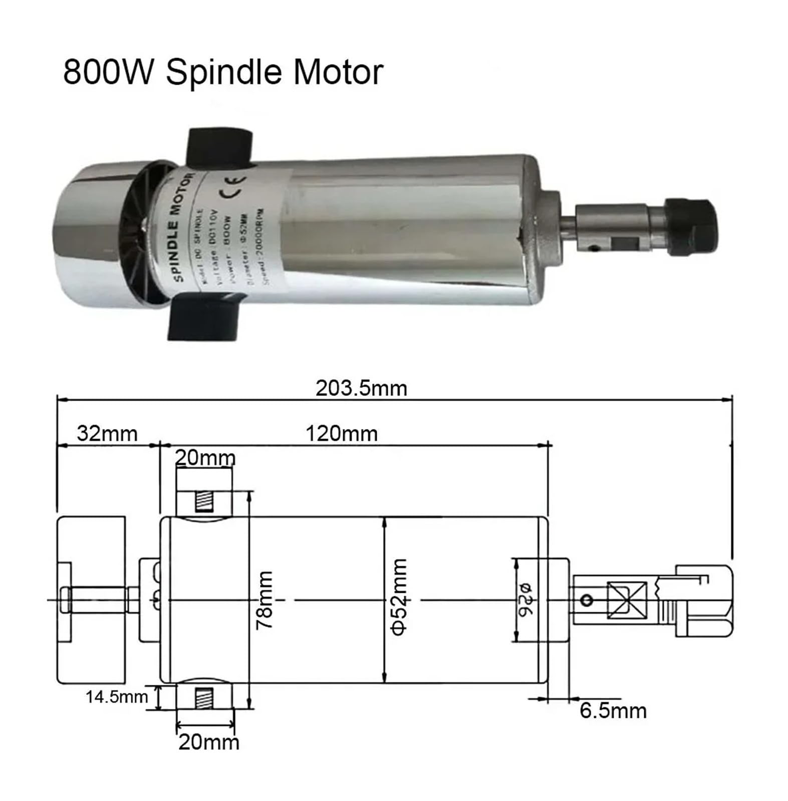 Zestaw silnika wrzeciona CNC 800 W, chłodzony powietrzem, 20000 obr./min, zacisk ER16, zasilacz, regulator prędkości do routera CNC Rozpraszanie ciepła(800W ER16)