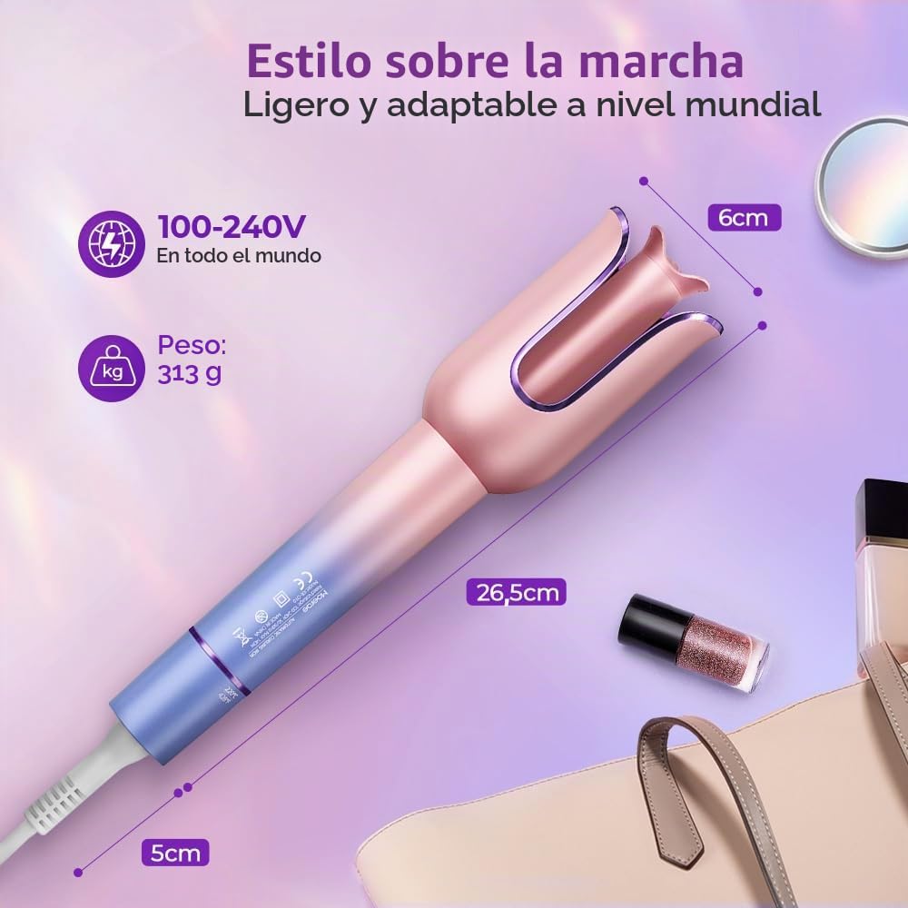 Rizador Pelo Ondas, Tenacillas Pelo 23mm de Iones Negativos, Tenacillas para Rizar el Pelo 3 Temperatura, Diseño Anti-escaldado, Rizador de Pelo Automatico Inteligente