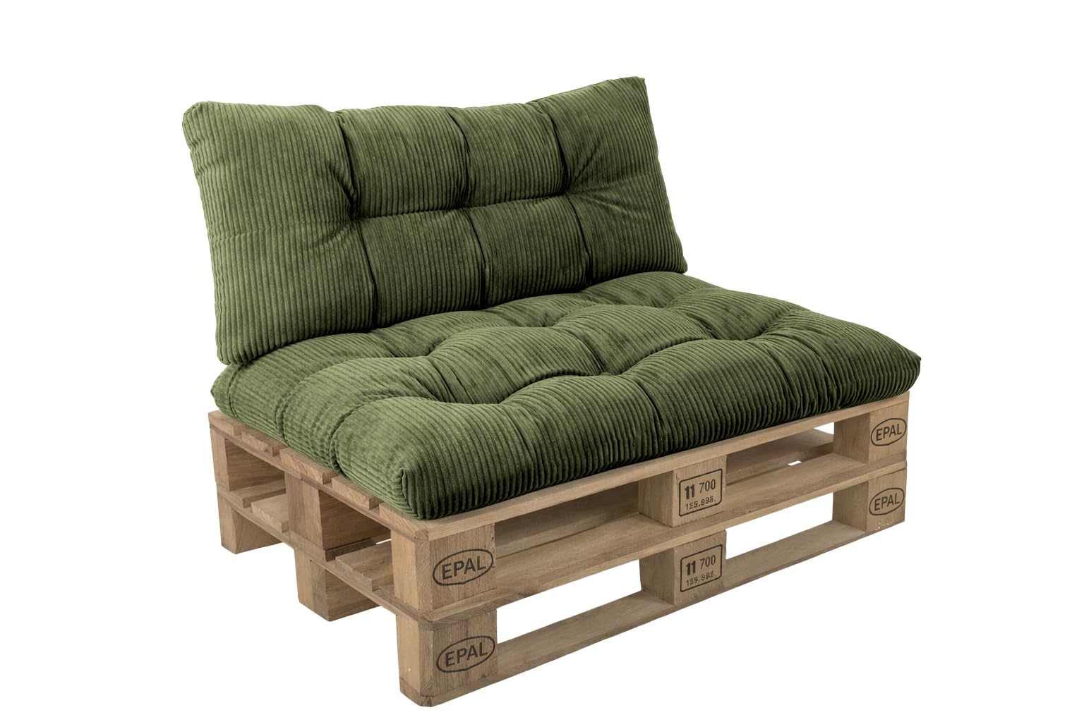 POKAR Set of 2 Pallet Cushions: Seat 120x80 cm + Backrest 120x40 cm in Corduroy | Tufted Cushions for Pallet Furniture and Garden Sofa | Outdoor and Indoor Use | Oeko-Tex | Made in EU | Khaki — image 1