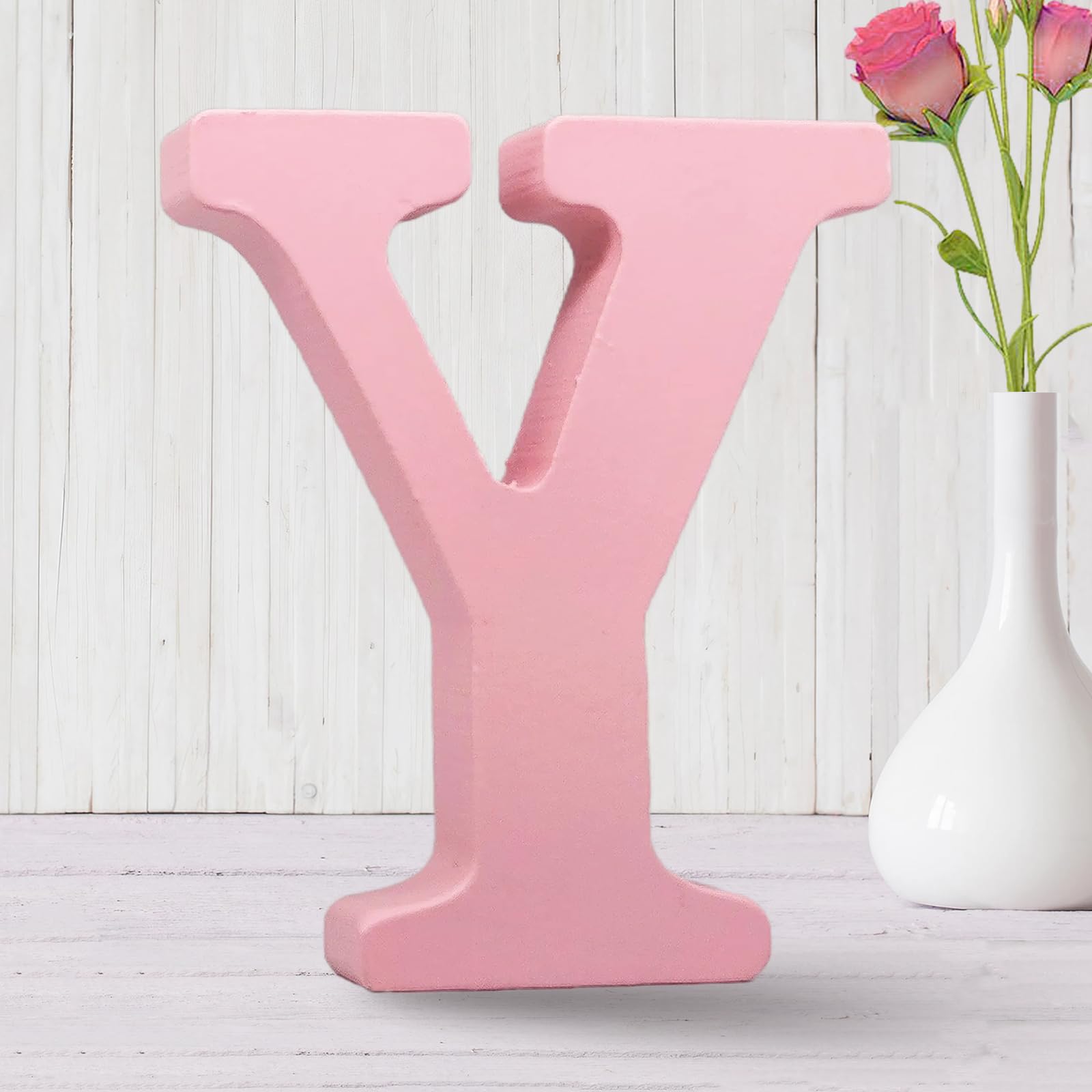 6 Inch Pink Wood Letters, Unfinished Wood Letters for Wall Decor Decorative Standing Letters Slices Sign Board Decoration for Craft Home Party Projects (Y)