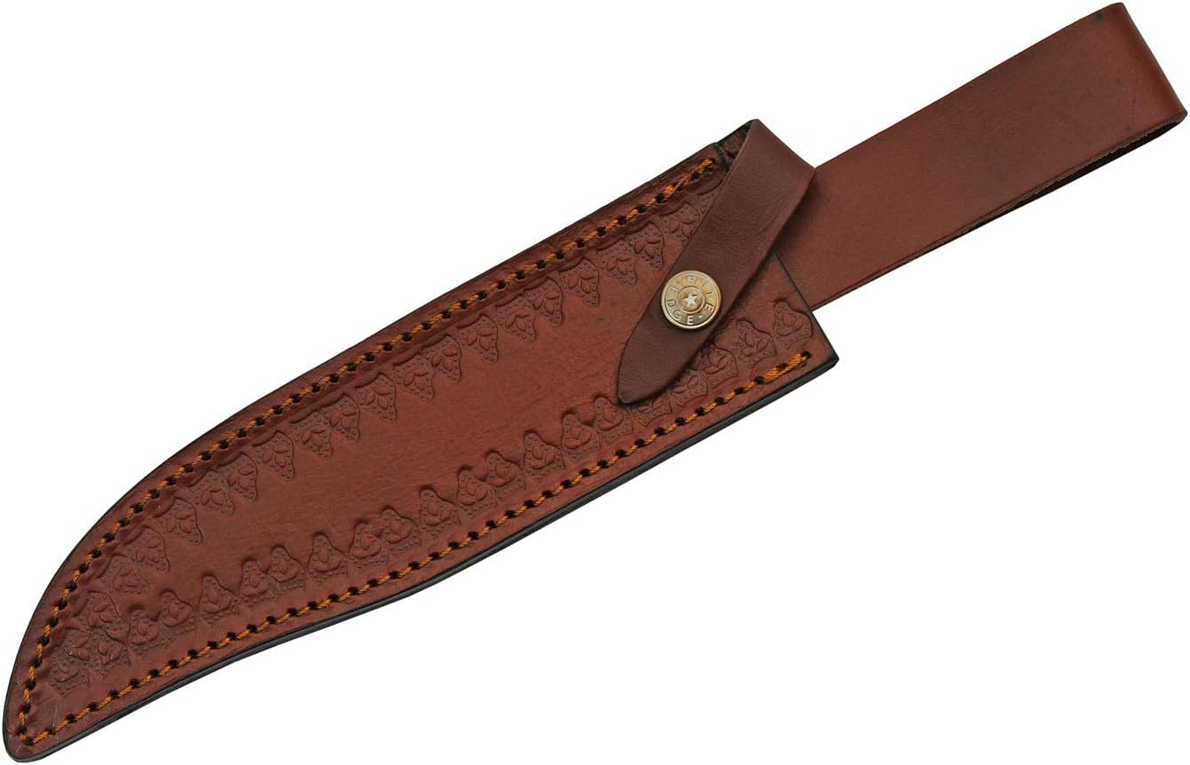 SANZ Damascus Bowie Knife 13 Inch - Camping Knife with Burnt Bone & Turquoise Handle, Full Tang Blade & Sheath - Pocket Knife for Hunting & Outdoor uses - Knives for Men