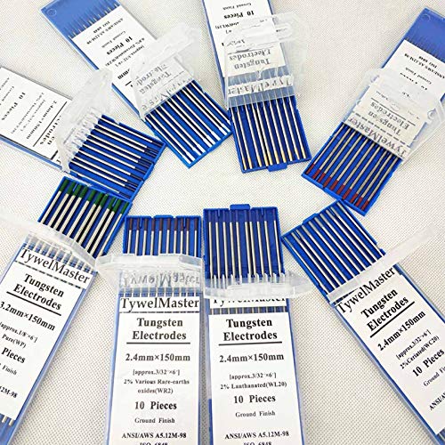 Welding Electrodes, 10pcs Tungsten Welding Electrodes Lanthanides Electrode Tip 2.4×150mm (Red Tip)