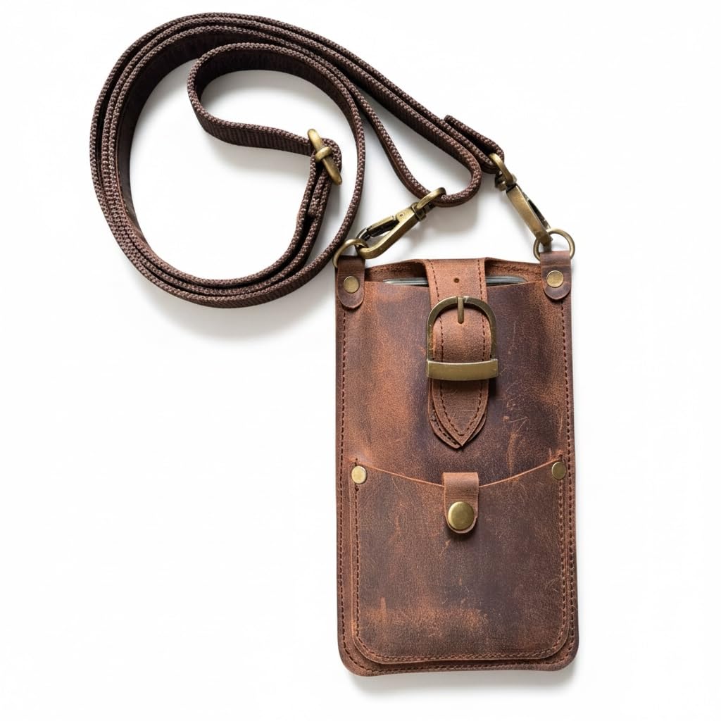 Funda de cuero para teléfono, soporte cruzado para teléfono celular, bolsa de piel auténtica con tarjetero, correa de hombro ajustable de 33 a 58 pulgadas, funda universal para iPhone Pro Max, Samsung