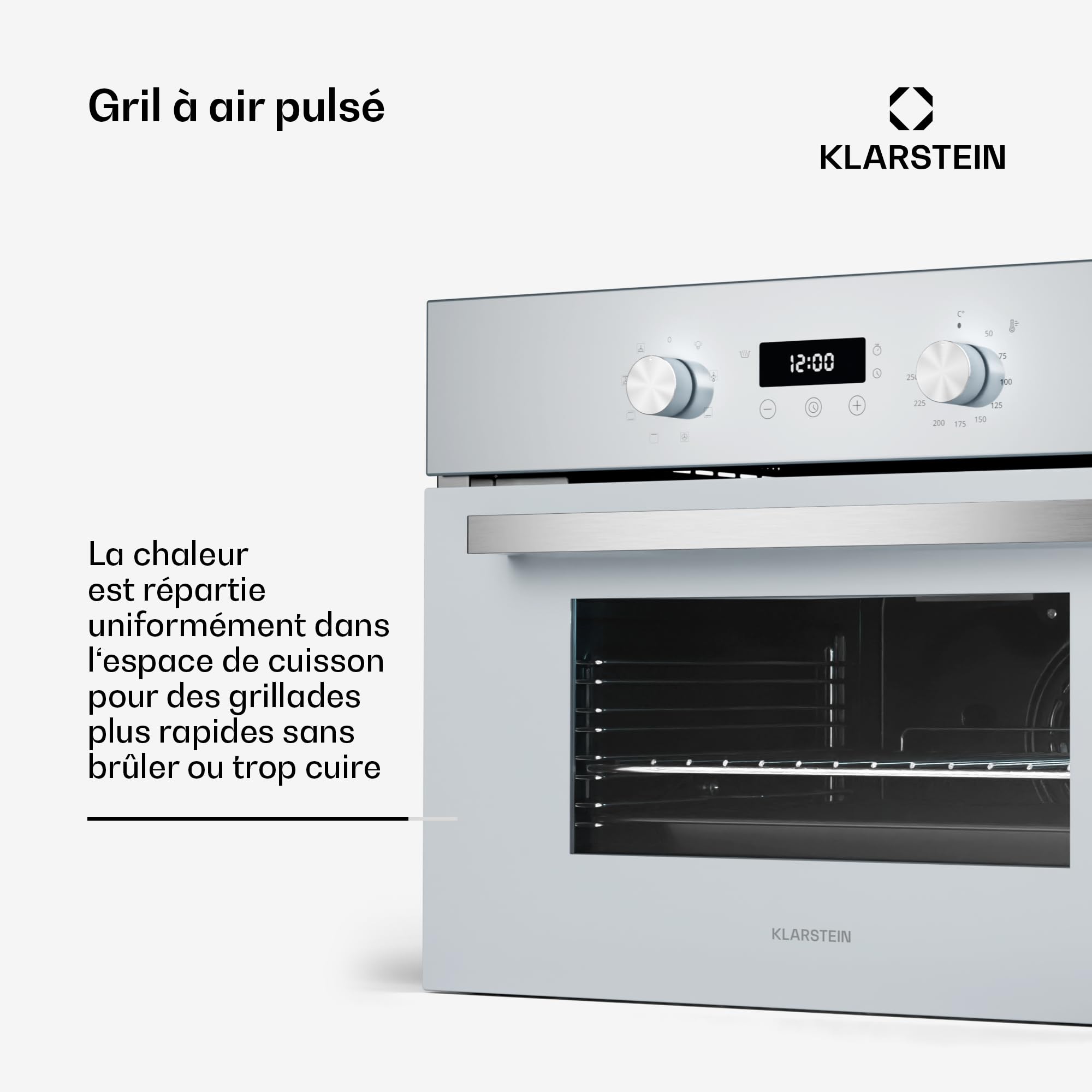 Klarstein SpaceSmart Four Encastrable Chaleur Tournante - 41 L, 8 Fonctions, Minuterie Numérique, Nettoyage Vapeur, Porte Amovible, Classe Énergétique A, Design Compact