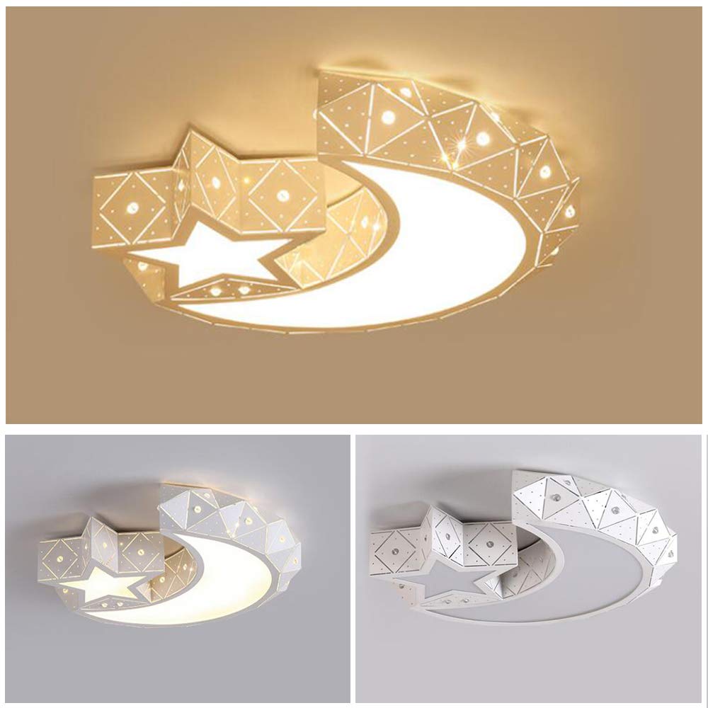 Plafoniera LED Dimmerabile Con Stelle E Luna, Diametro 45 Cm, Telecomando Incluso, Lampada Da Soffitto Per Cameretta E Soggiorno