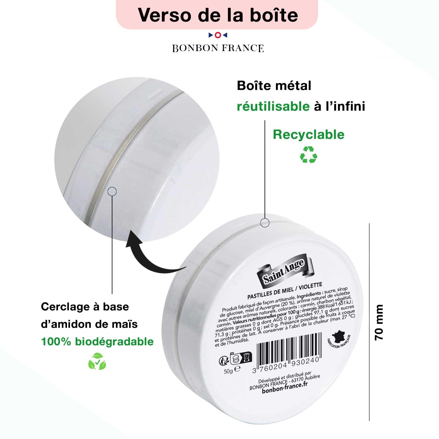 Lot de 10 boites Miel Violette Pastilles Saint-Ange Bonbons Traditionnels 100% Français Miel Violette