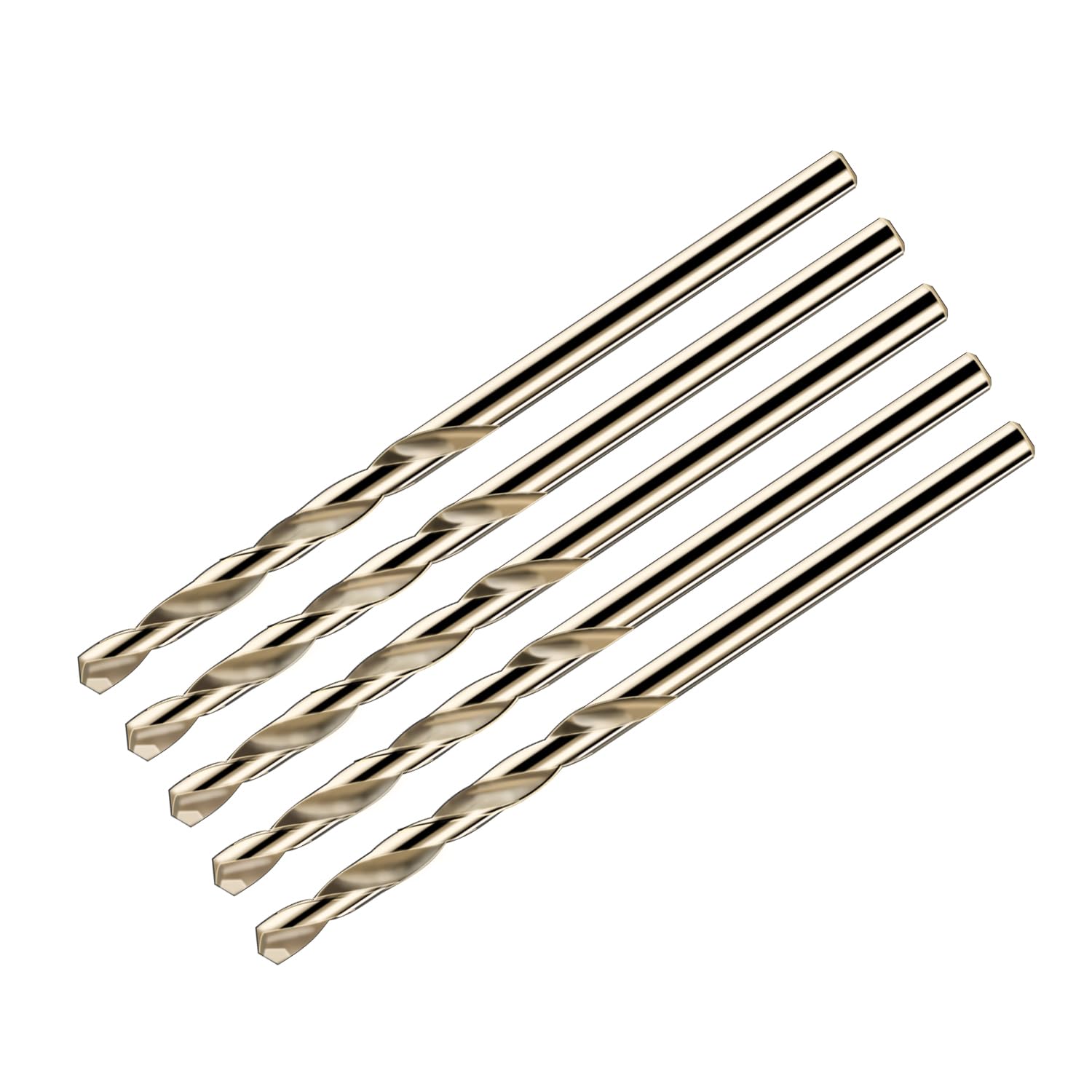Aopin 5pcs HSS 3/32" Inch (2.5mm) Metric Gold Cobalt Titanium High Speed Steel Twist Drill Bit,Suitable for Cast Iron,Stainless Steel,Copper, Wood,Plastic