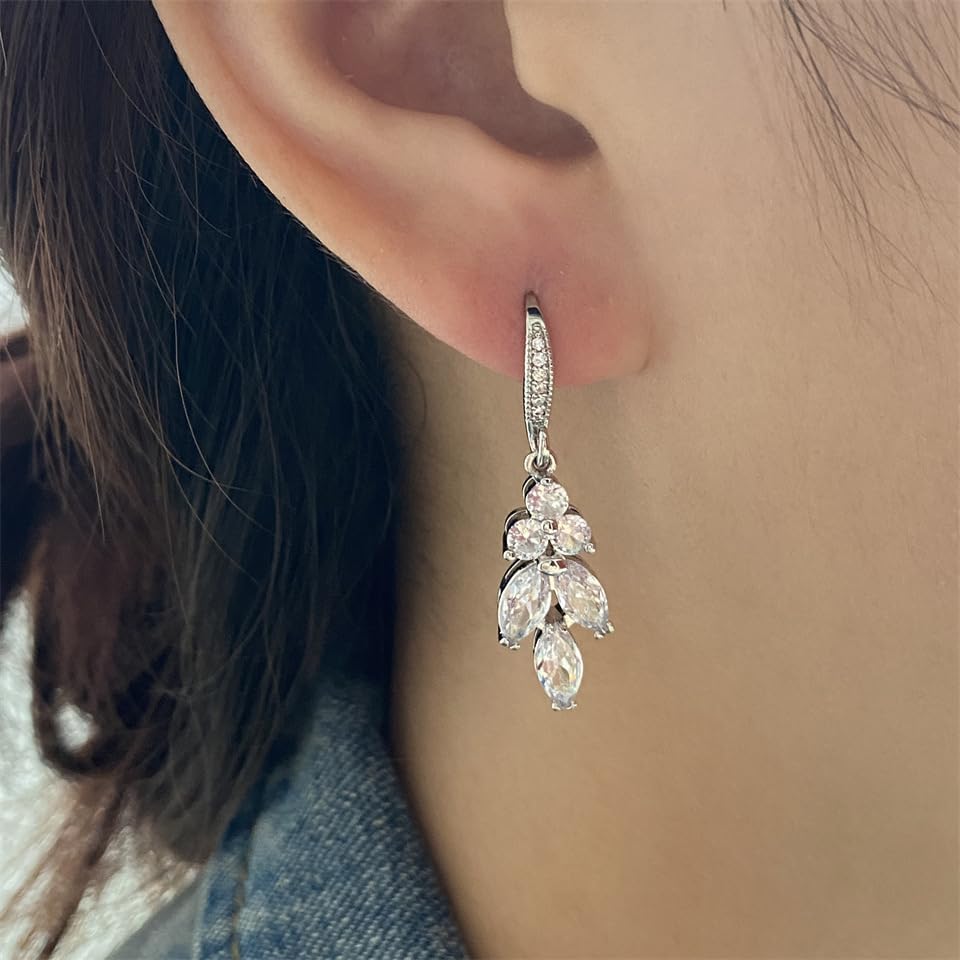 18K Gold Plated Cubic Zirconia Drop Earrings for Women – Statement Elegant Leaf-Shaped Dangle Earrings for Weddings, Parties & Gifts - Image 5