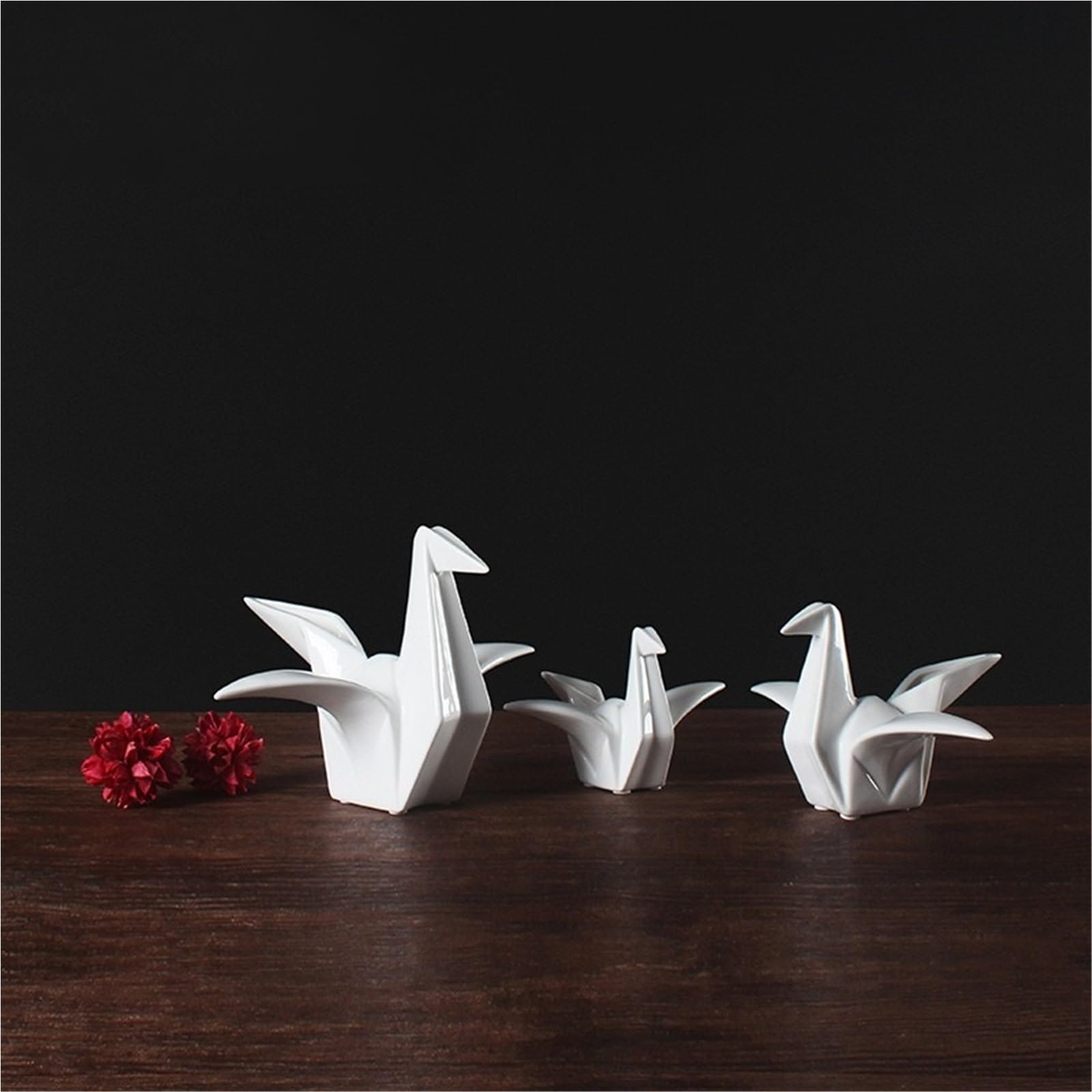 Figurki na biurko ceramiczne origami żuraw figurka statuetka ręcznie wykonana w kształcie do dekoracji domu akcenty wystroju domu (L)
