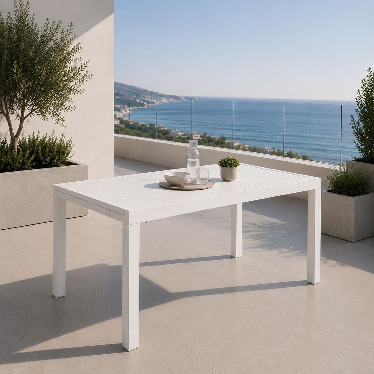 Yellowshop - HILL Tavolo da giardino rettangolare allungabile per esterno in alluminio L160/240xP90xH75 cm Bianco o Coffee (Bianco)