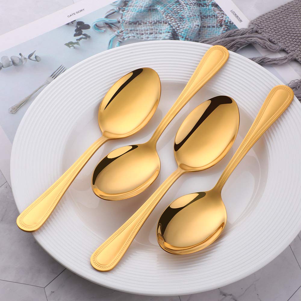 Buyer Star Dinner Spoon, Set of 12 Gold Stainless Steel Serving Spoons for Home Kitchen and Restaurant Mirror Polished Flatware - Image 2