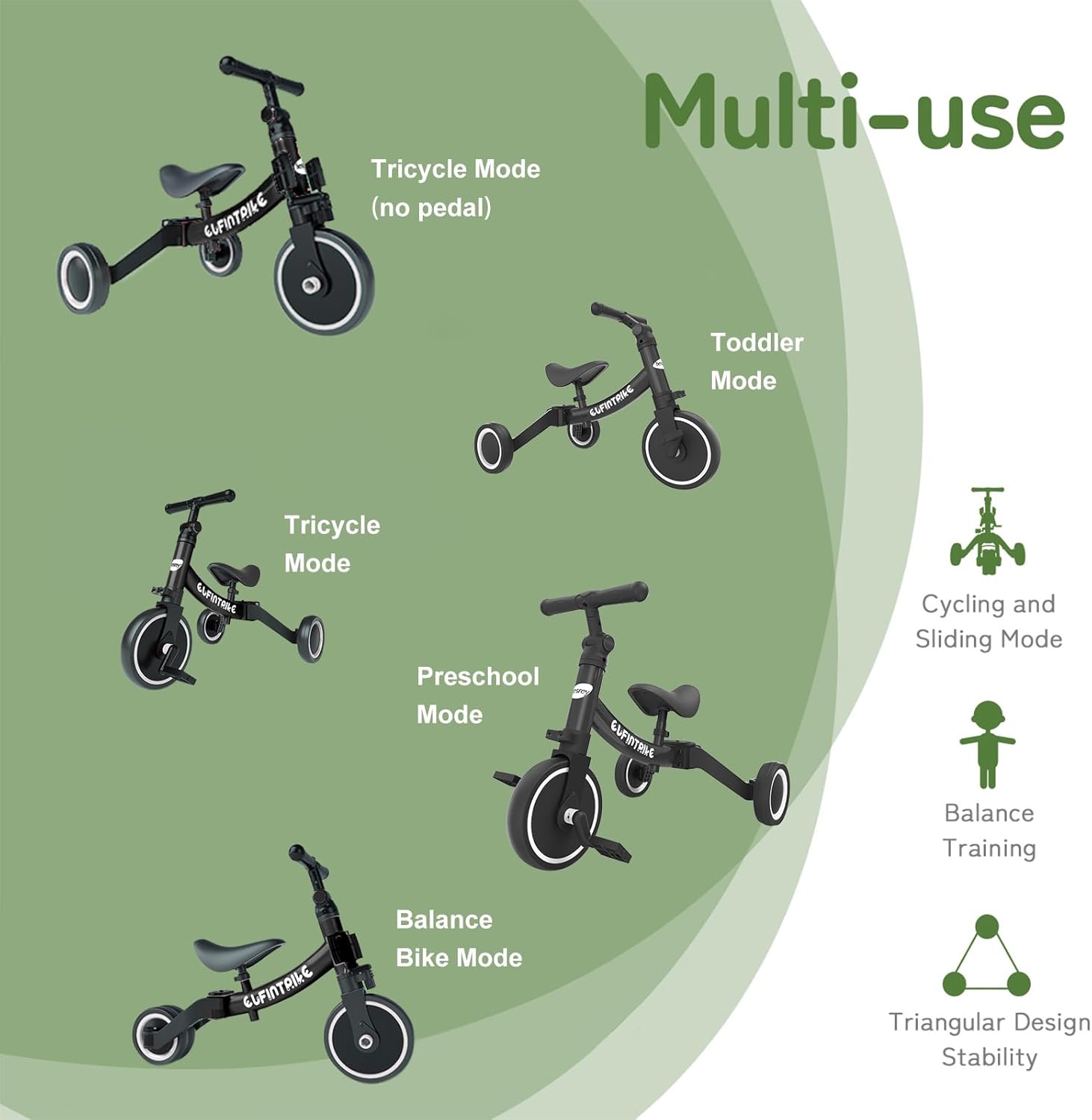 besrey 5 in 1 Toddler Bike for 1 Year to 4 Years Old Kids, Toddler Tricycle Kids Trikes Tricycle, Toys for Boy & Girl, Balance Training, Removable Pedals