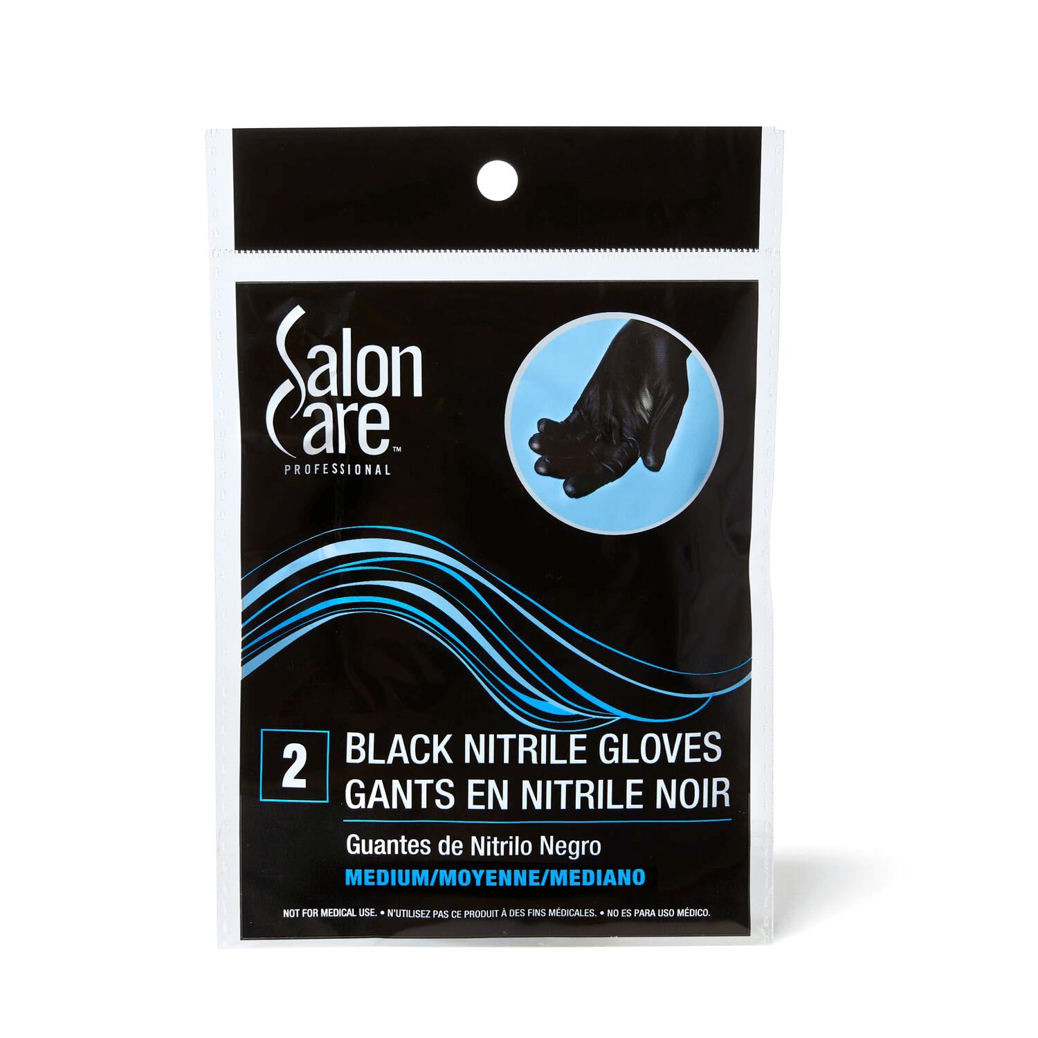 Salon Care 2ct Medium Black Nitrile Gloves, Optimal Tactile Usage, Durable & Disposable