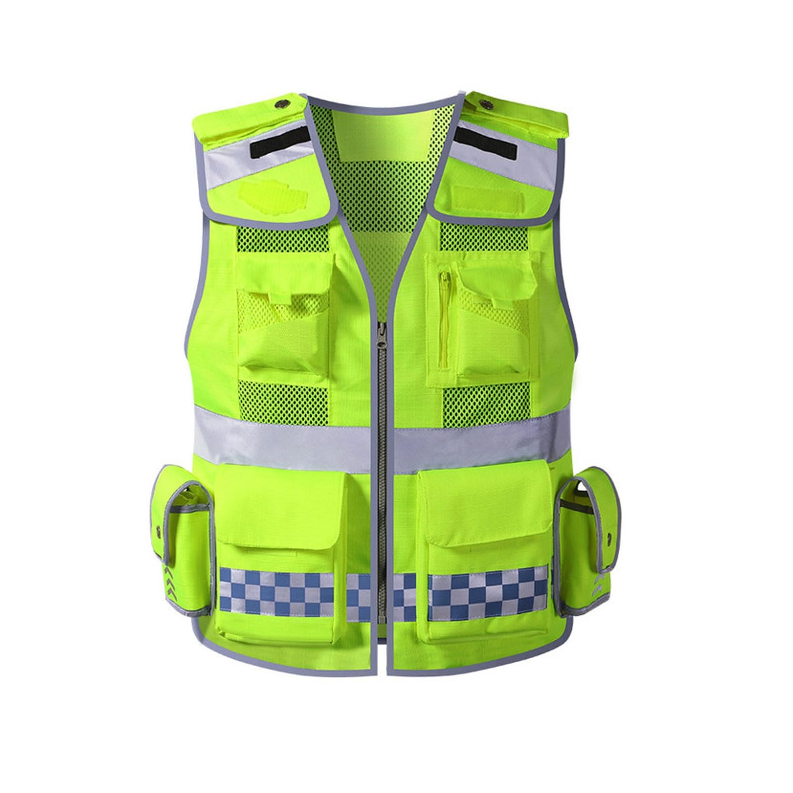 esmen Chaleco de seguridad de alta visibilidad, chaleco de trabajo reflectante de malla Oxford con múltiples bolsillos y cremallera frontal.