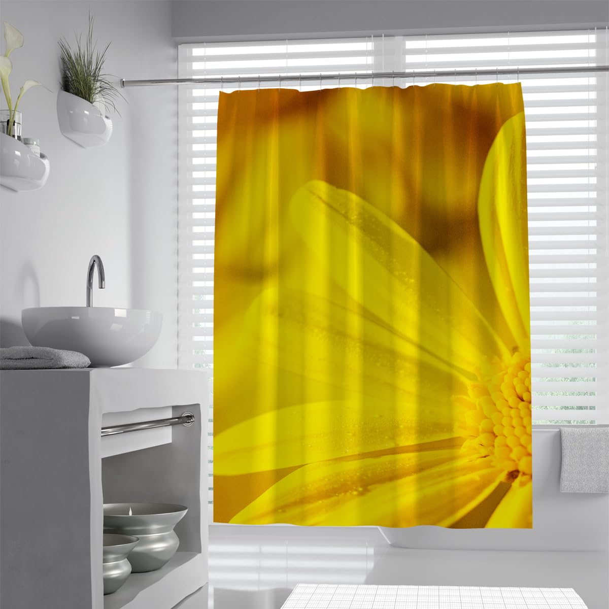 UIRINGART Close Up Yellow Daisy Shower Curtain W120xL180cm Giant Floral Petals Soft Focus Waterproof Mildew Resistant Bathtub Decor with Hooks