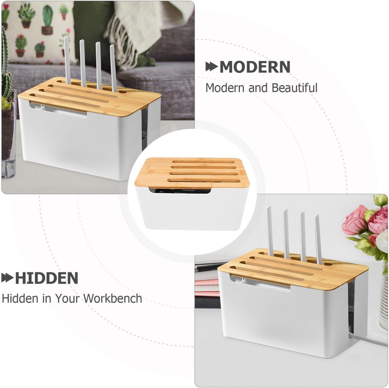 Desktop Power Cord Management Box Lid Multi-Functional Cord Organizer for Desk Office and Home and Heat Dissipating Wire Holder