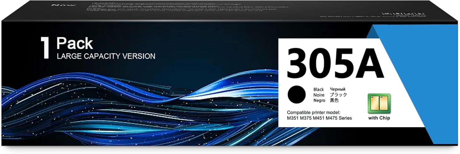 305A CE410A Black Toner Cartridge 1-Pack: Works with Laser Pro 300 Color M351a MFP M375nw Laser Pro 400 Color M451dn M451dw M451nw MFP M475dn M475dw Printer Replacement for HP 305A Black Toner 305X