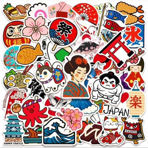 BelleFlair 100 pièces Set de Stickers Japon, Autocollants vinyles résistants à l'eau pour Ordinateur Portable, Valise, Scrapbooking, Autocollants de décoration Traditionnelle Japonaise, Cadeaux de